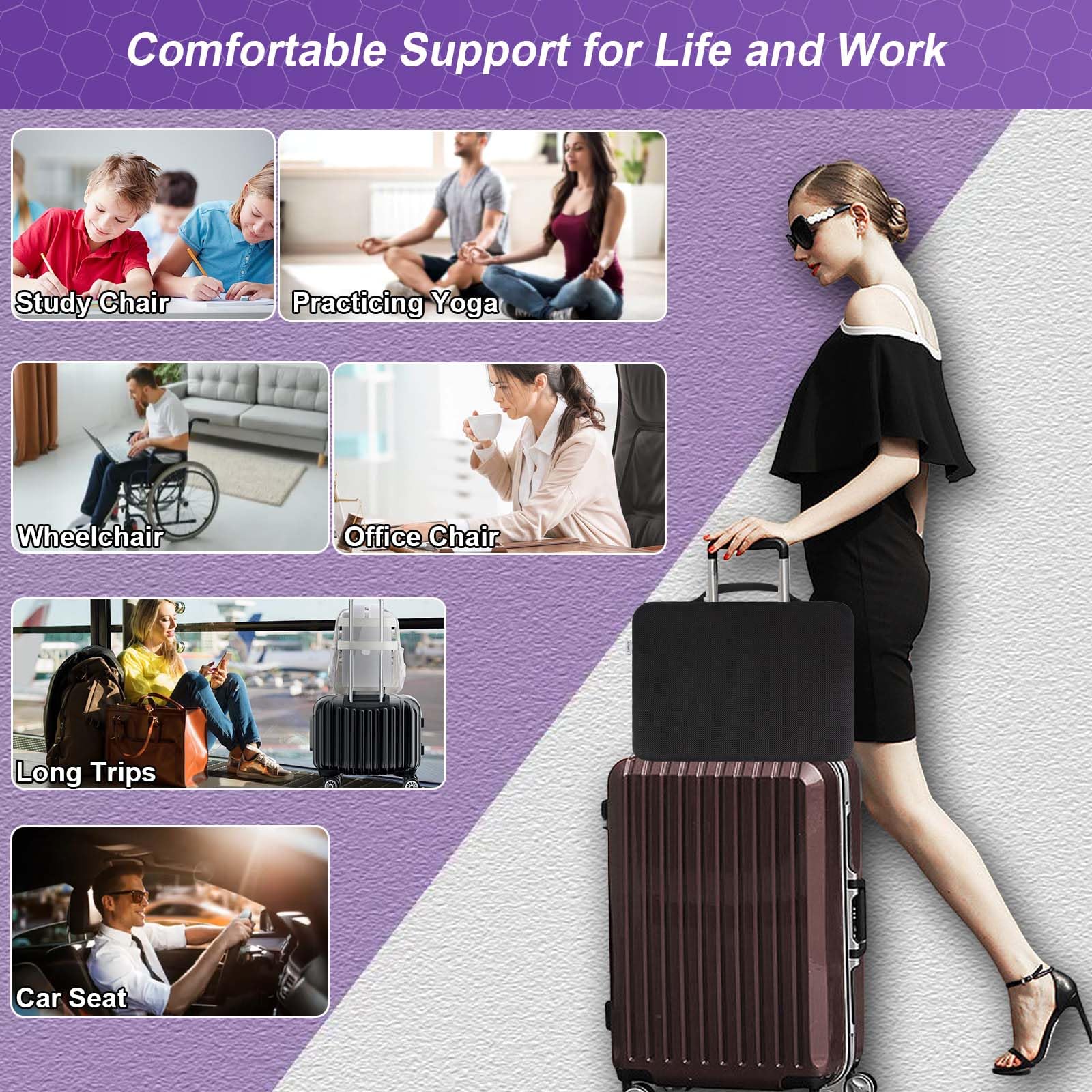 Gel Seat Cushion for Back Pain Relief - Orthopedic Comfort Pad for Sciatica & Tailbone Support (19 Inch) | Ideal for Office Chairs, Car Seats, Wheelchairs & Long Trips | Ergonomic Design for Extended Sitting Comfort