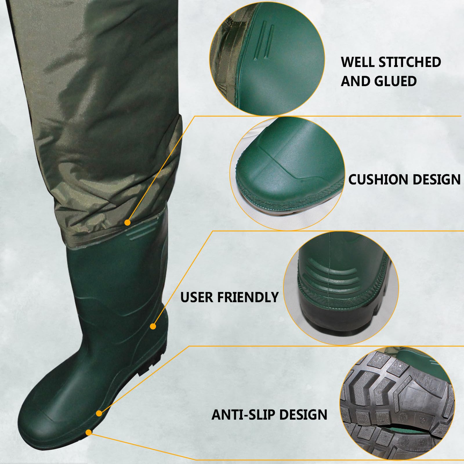 Waterproof Fishing Waders for Men & Women - 3-Ply Nylon/PVC Bootfoot Chest Waders - Ideal for Fly Fishing, Duck Hunting & Outdoor Adventures
