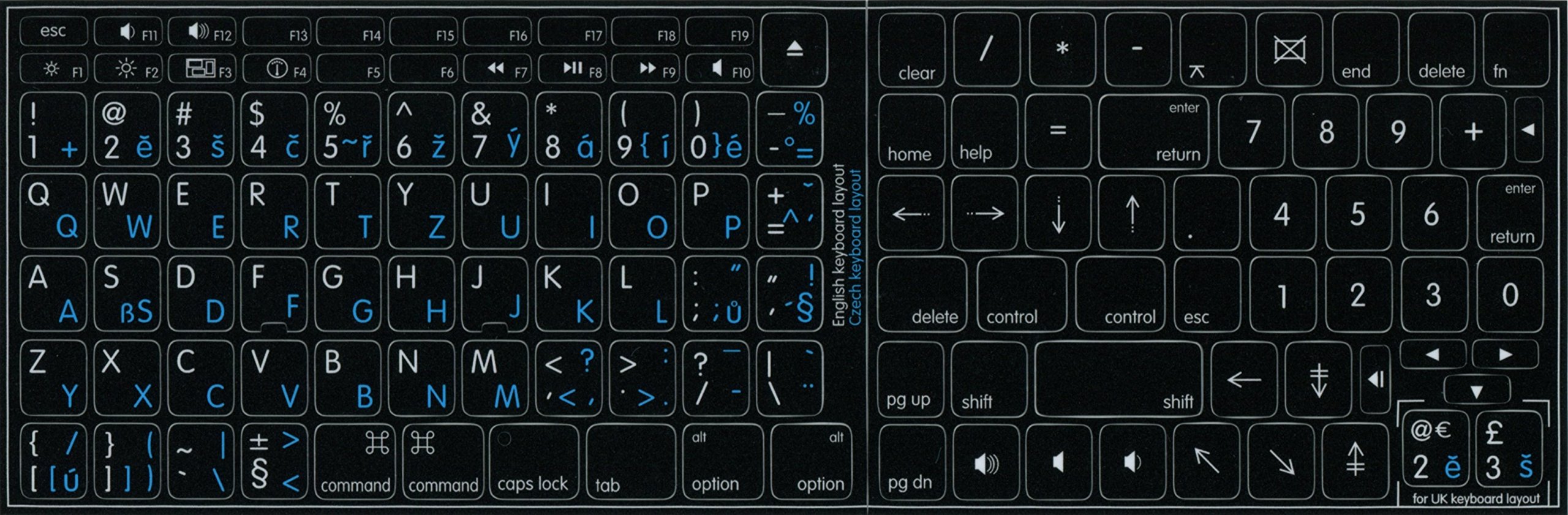 MAC Czech - English Keyboard Decals Non-Transparent Black/White Background for Desktop Laptop Notebook - Perfect for Typing, Coding & Multilingual Computing