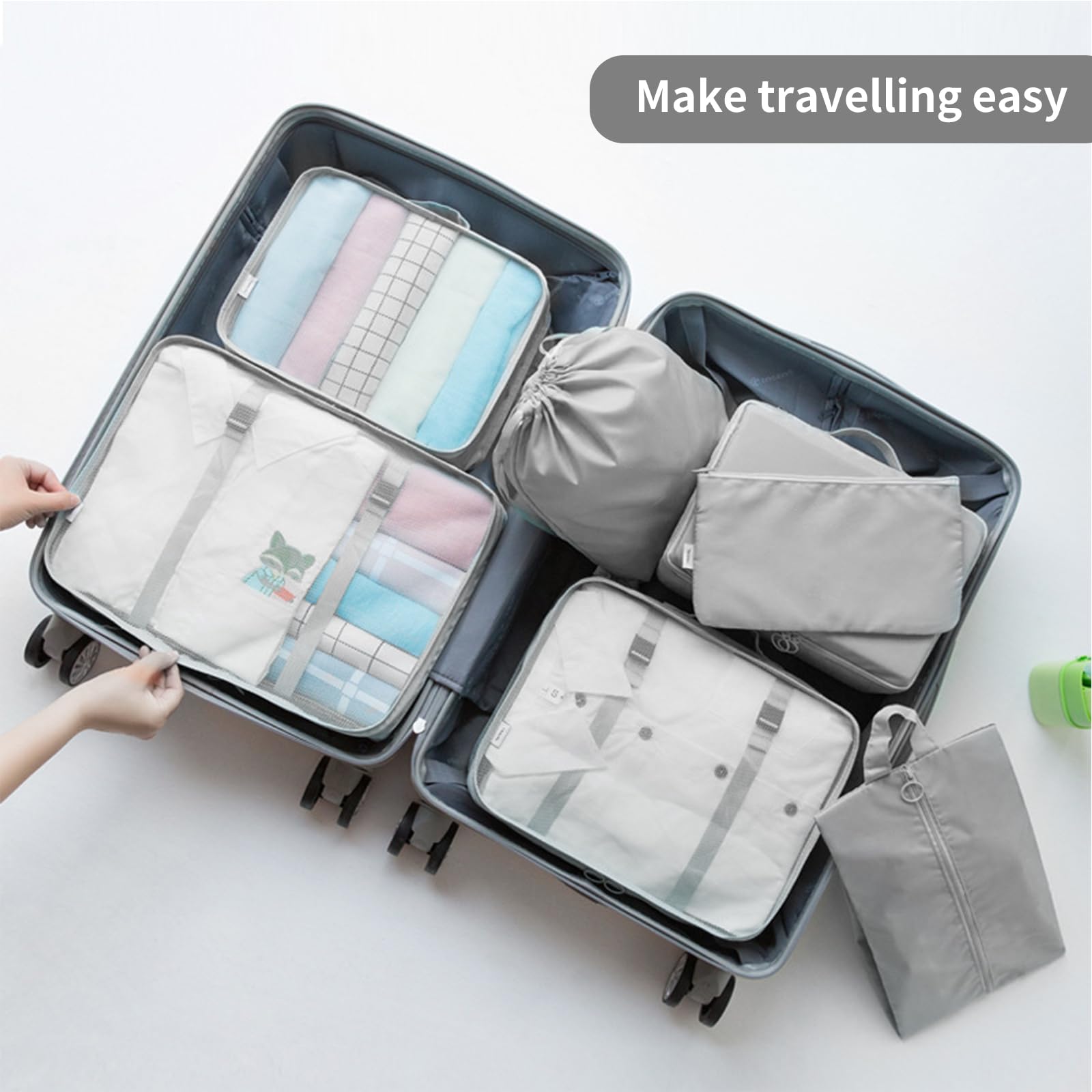 SLMT 10-Piece Packing Cubes Set for Suitcases - Lightweight Luggage Organizer Bags for Carry-On & Travel - Perfect Travel Essentials for Women & Men (Grey) - Ideal for Business Trips, Vacations & Weekend Getaways