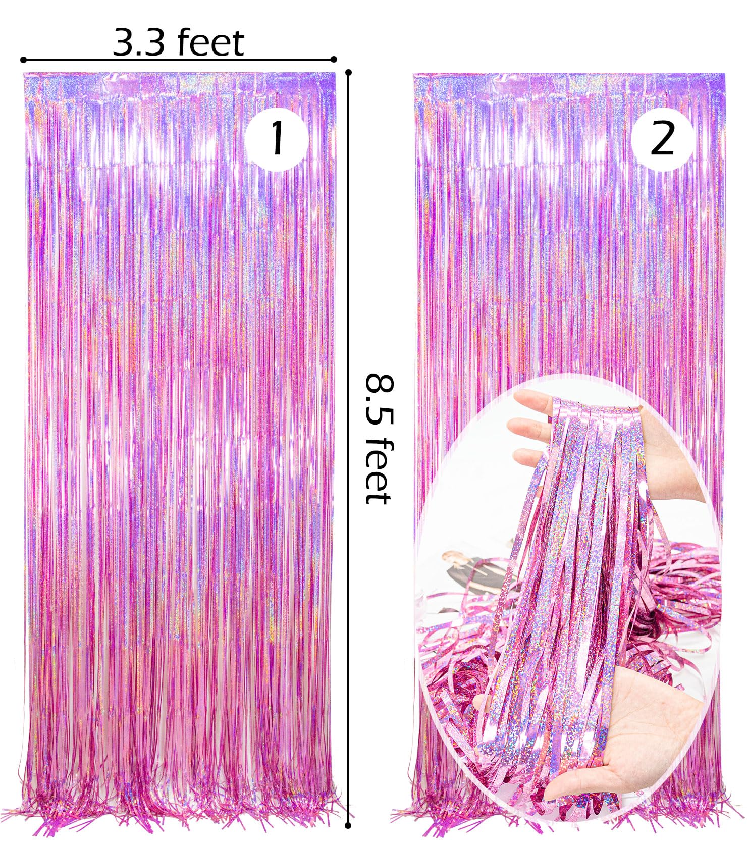 Glitter Pink Foil Fringe Curtain Party Backdrop – 2 Pack of 3.2x8.2 ft Metallic Tinsel Streamers for Princess, Hello Kitty, Wedding, Birthday & Bachelorette Party Decorations | Perfect for Photo Booths, Baby Showers & Bridal Showers