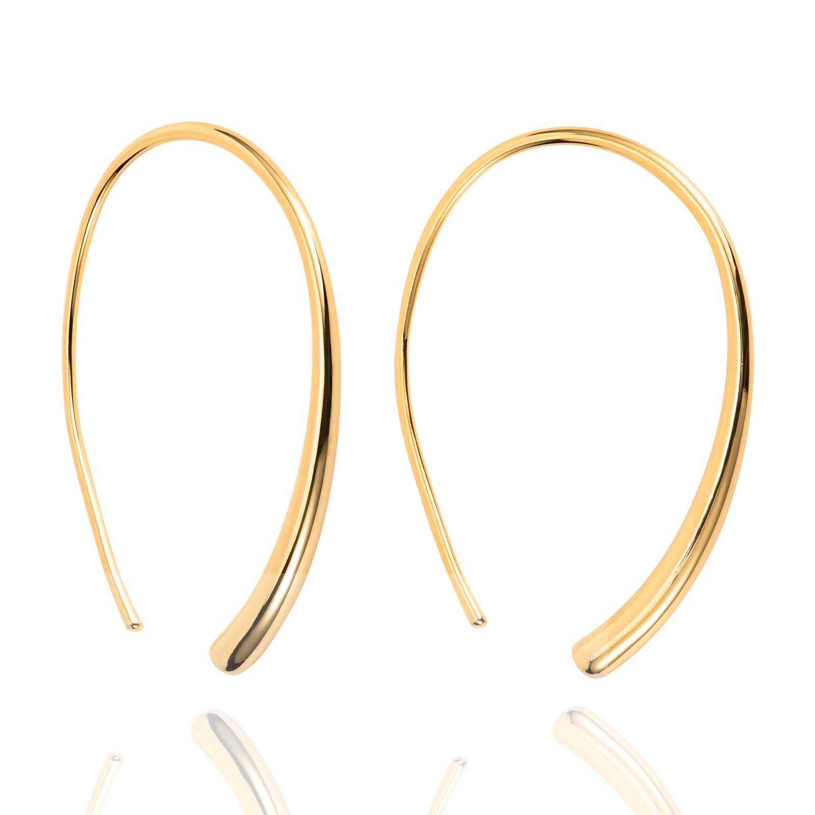 925 Sterling Silver Handmade Pull Through Earrings for Women - Hypoallergenic Drop Dangle Threader Earrings | Sensitive Ears Safe, Trendy Jewelry Gift for Party, Wedding & Everyday Wear (Golden)