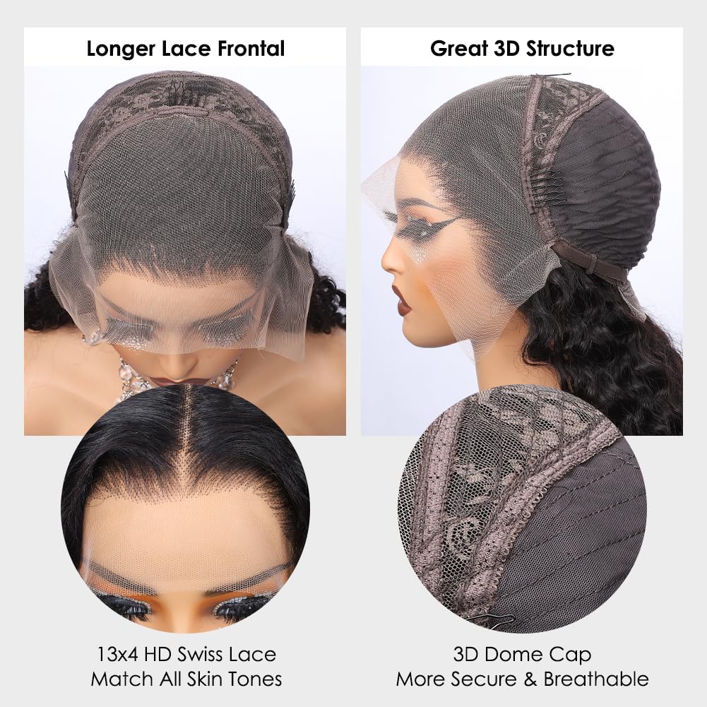 Glueless Lace Front Wigs Human Hair for Black Women - 200% Density Brazilian Water Wave Pre Plucked Bleached Knots Wig (16 Inch) | Perfect for Daily Wear, Parties & Special Occasions
