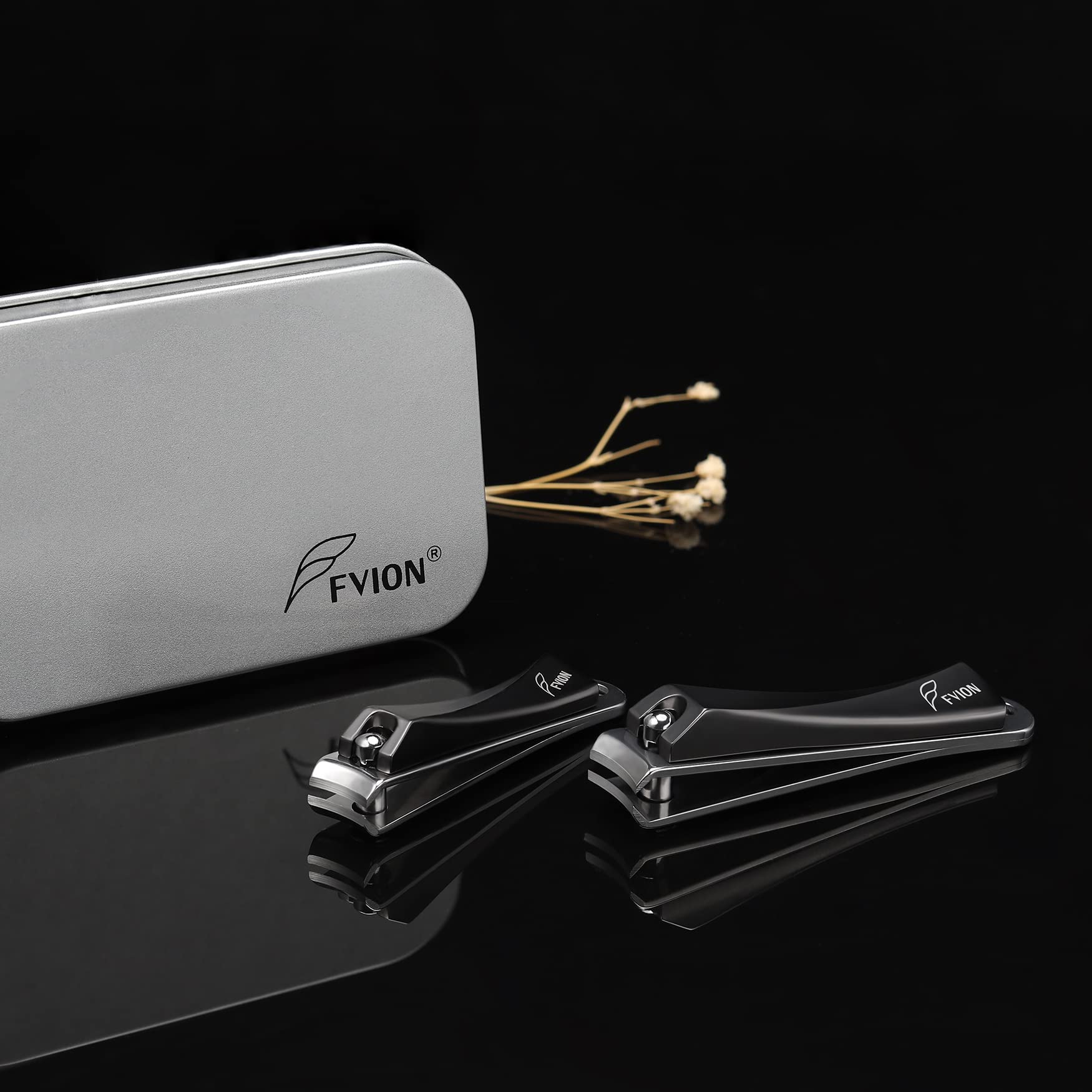 Premium Stainless Steel Nail Clippers Set for Men & Women - FVION Professional Fingernail & Toenail Clippers with Nail File for Thick Nails - Perfect for Home, Travel & Grooming Kits - Includes Gift Box