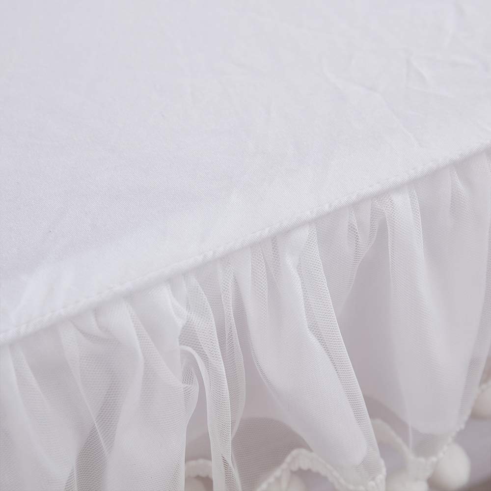 Premium 100% Cotton 600 Thread Count California King Sheet Set - Elegant White Pom Pom Ruffle Design with 17.5