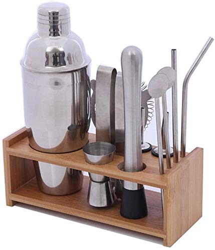 11-Piece Professional Stainless Steel Cocktail Shaker Set with Stand - Complete Bartender Kit for Mixing Drinks, Cocktails & Mocktails | Perfect for Home Bars, Parties & Bartending Practice