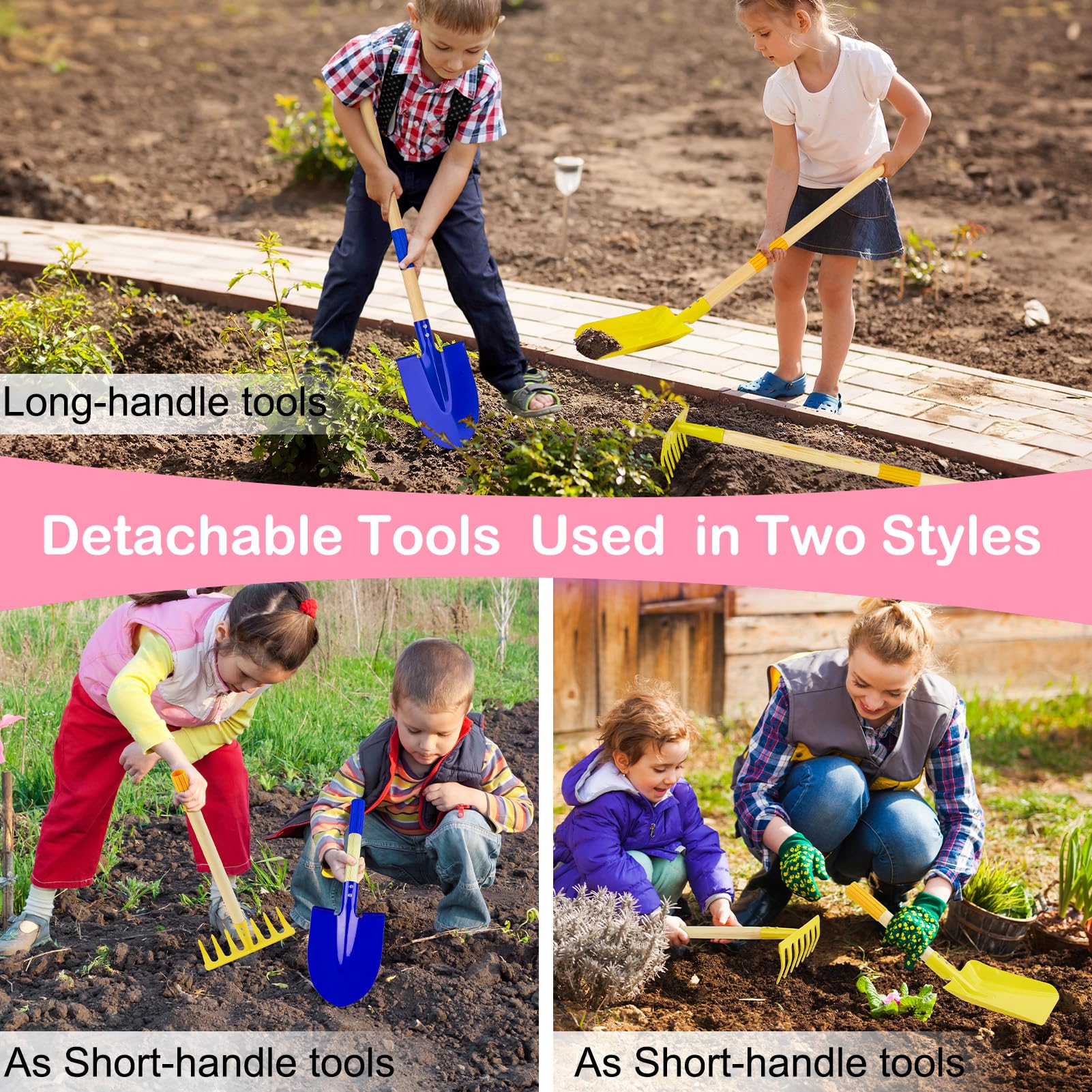 **Kids Gardening Tools Set - Outdoor Pretend Play Toys with Wheelbarrow, Shovels, Rakes, Watering Can, Gloves & Tote Bag - Educational DIY Sticker for Toddlers, Boys & Girls - Perfect for Beach, Sandbox & Garden Play**