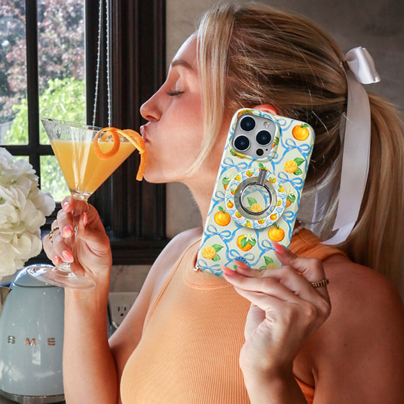 Orange Blossom iPhone Case - Floral Design Protective Cover for iPhone 13/14/15 Pro Max - Durable Slim Aesthetic Phone Case for Women & Girls - Perfect for Everyday Use, Travel & Gifting