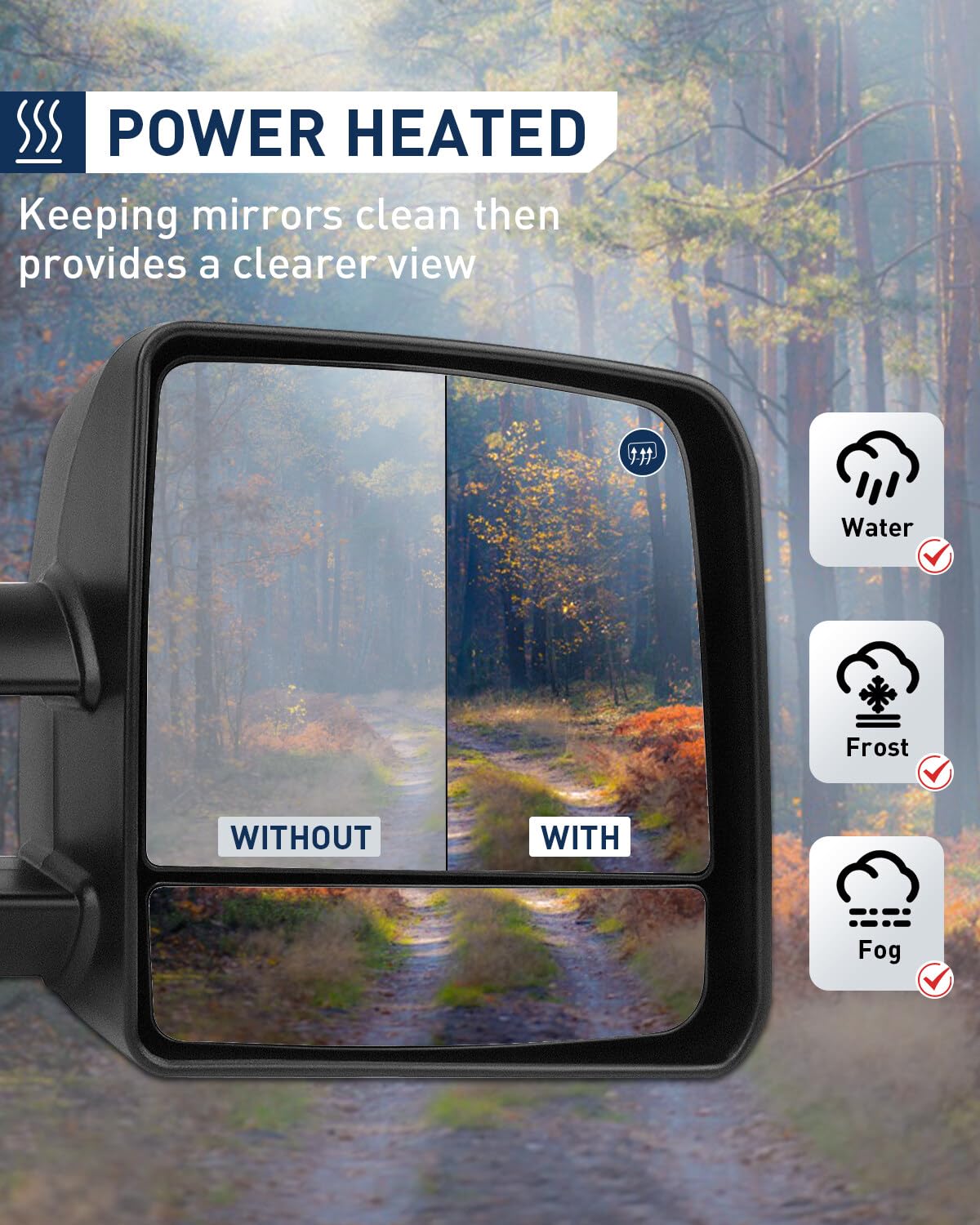 ECCPP Power Heated Towing Mirrors for Toyota Tundra 2007-2016 - Black LED Signal Manual Telescoping Side Mirrors (Pair Set) - Perfect for Towing, Camping & Off-Road Adventures