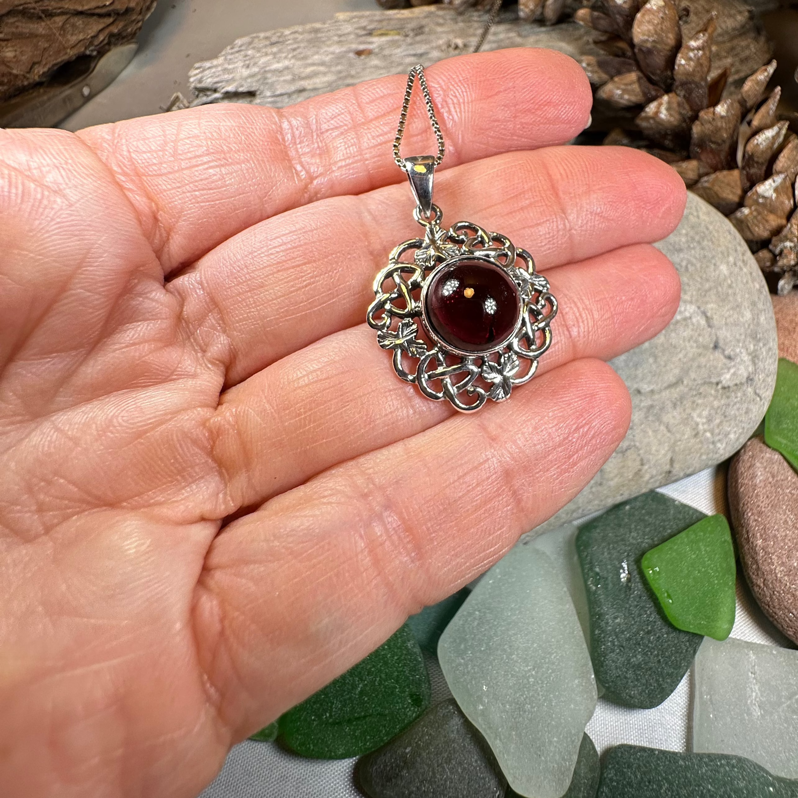 Elegant Elena Shamrock Garnet Pendant Necklace for Women - Sterling Silver Irish Jewelry Gift for St. Patrick's Day, Birthday & Anniversary - Perfect for Parties, Weddings & Special Occasions