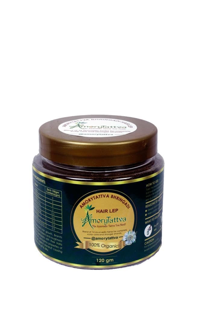 AMORYTATTVA BHRINGADI HAIR LEP - 16 Ayurvedic Herbs Blend for Scalp & Hair Health, Hair Growth Treatment - 120g | Herbal Hair Mask for Dandruff, Dryness & Split Ends | Perfect for Daily Hair Care & Spa Treatments