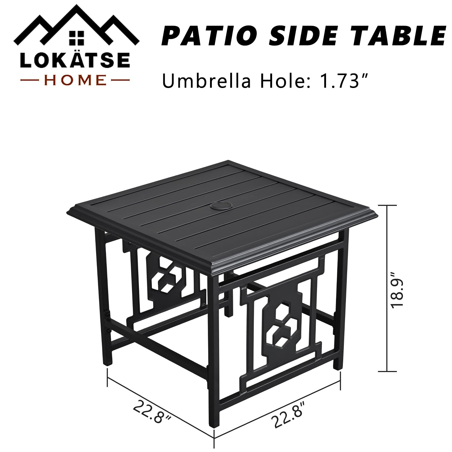 LOKATSE HOME Heavy Duty Patio Umbrella Stand with Hole - Outdoor Table Base for Garden, Bistro, Deck & Poolside - Durable Steel Construction (Black) - Perfect for Outdoor Dining, Lounging & Entertaining