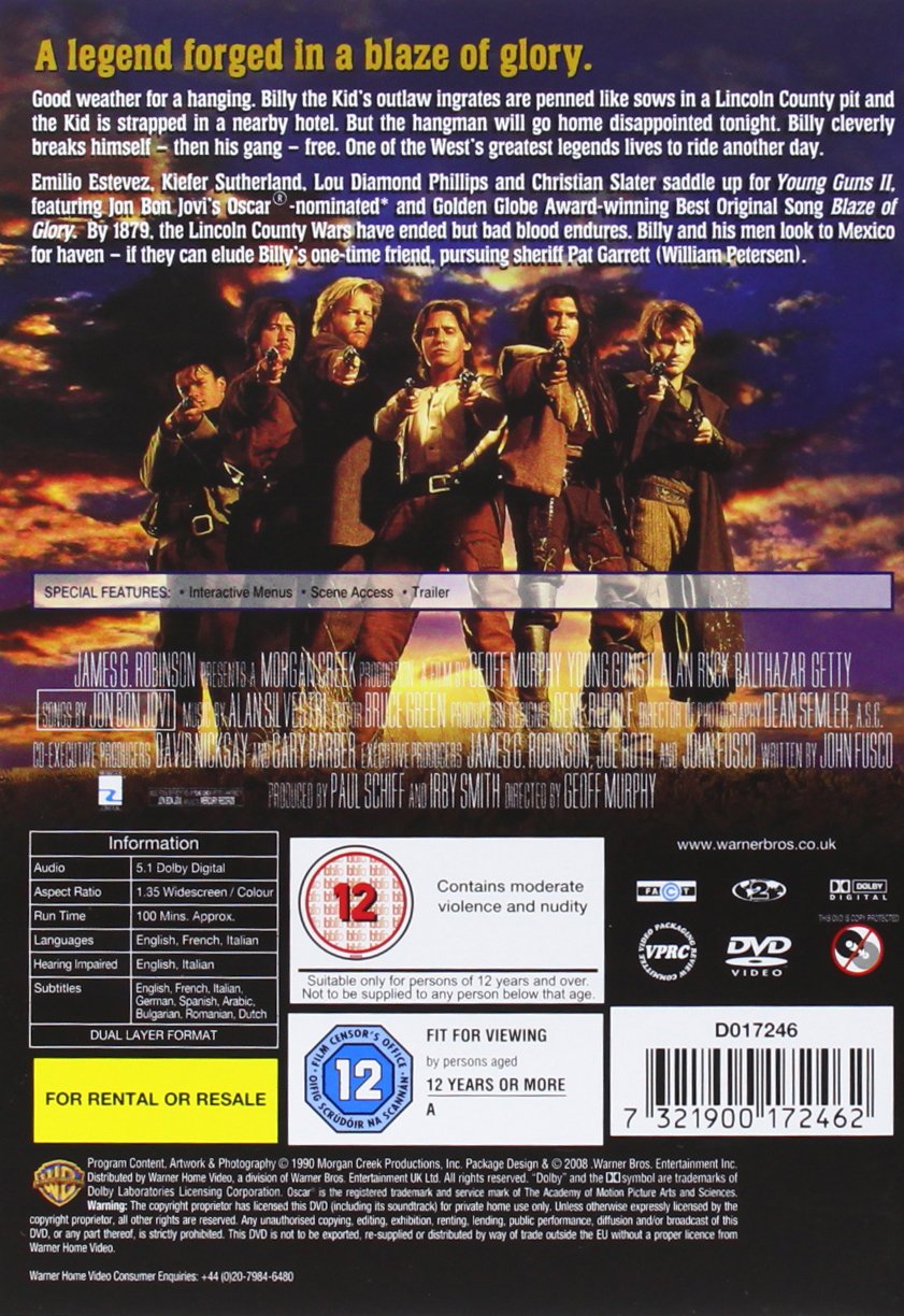 Young Guns 2 DVD [Region 2] - Classic Western Action Movie for Home Entertainment & Movie Nights