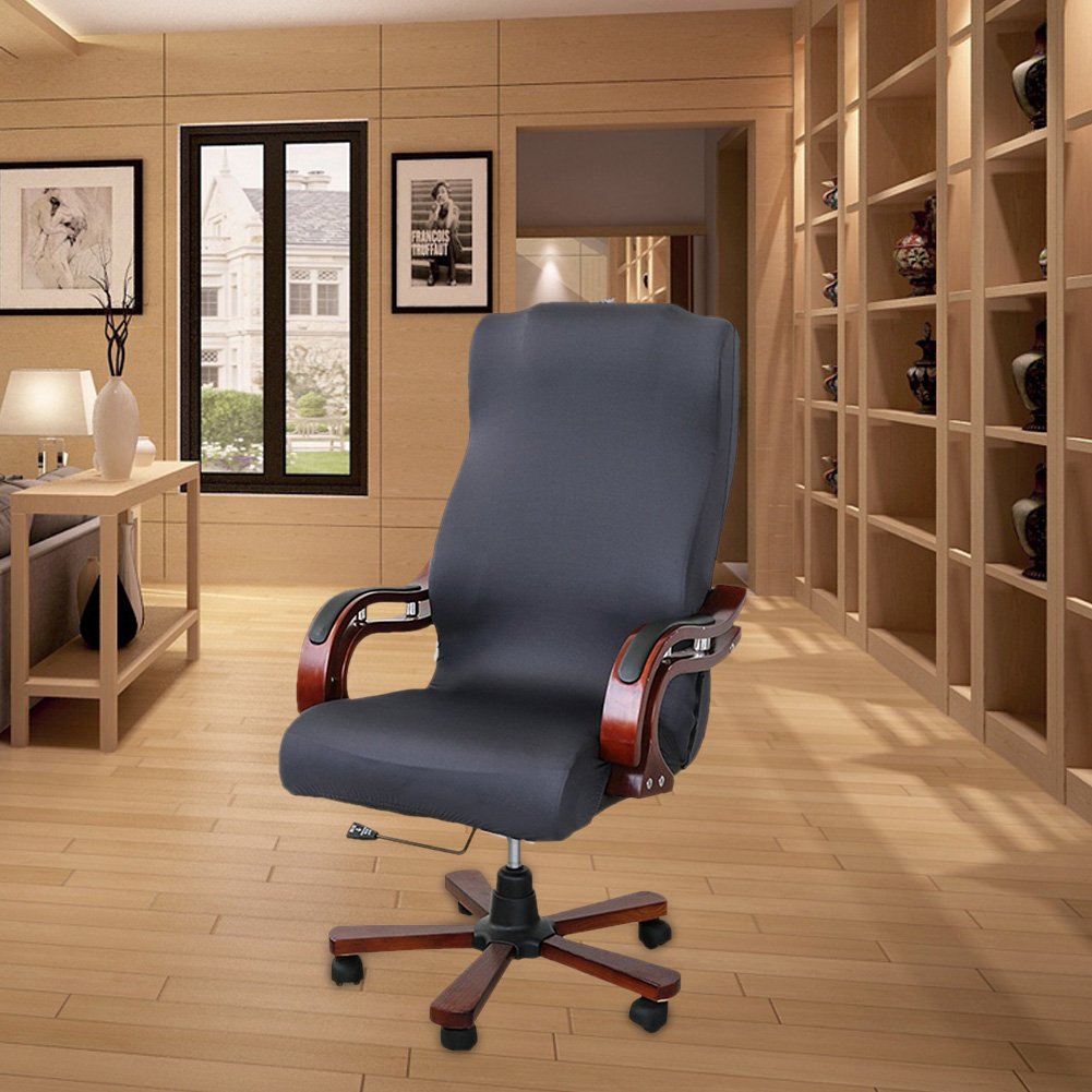 Stretch Polyester Office Chair Cover - Black L Size for Computer & Desk Chairs