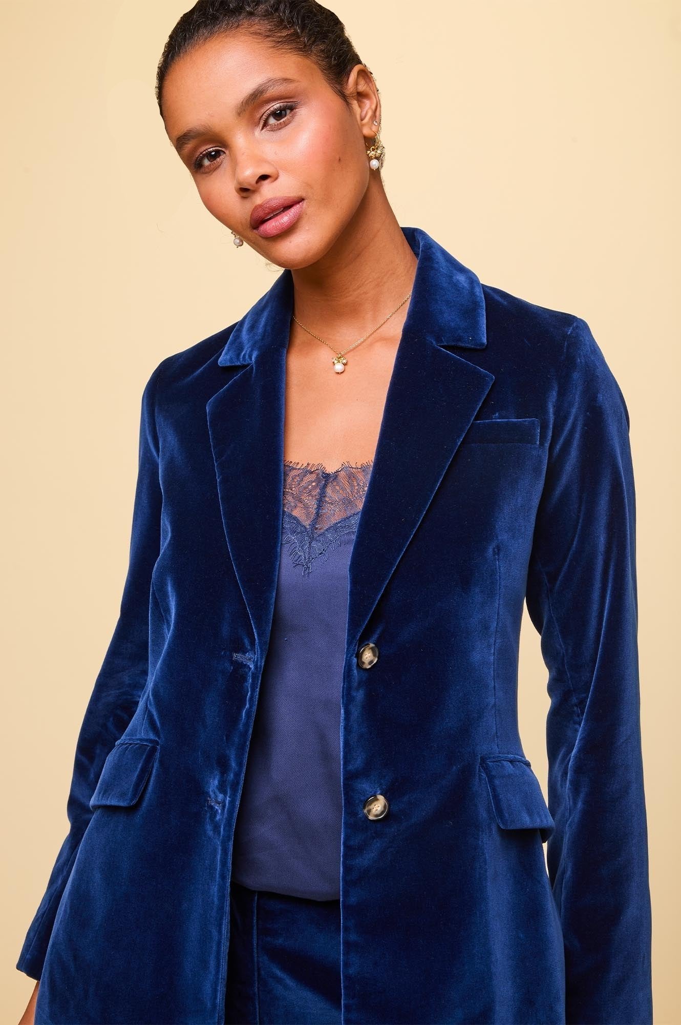 Nala Velvet Blazer for Women | Elegant Midnight Blue Formal Blazer | Perfect for Office Wear, Evening Parties & Special Occasions