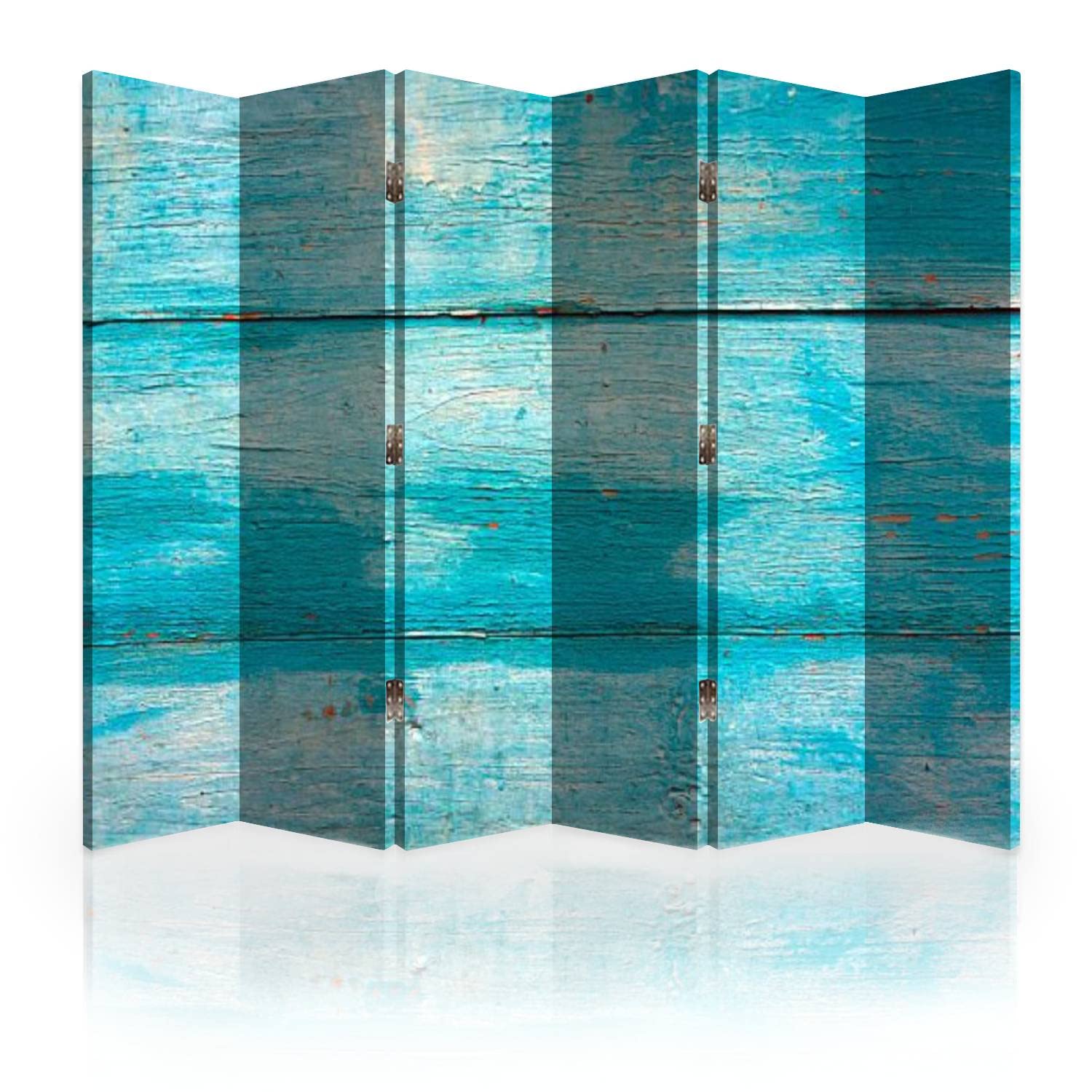 6-Panel Canvas Room Divider Screen - Blue Weathered Wooden Wall Texture Folding Privacy Partition for Bedroom, Office & Living Room | Space Separator for Home Decor & Room Organization
