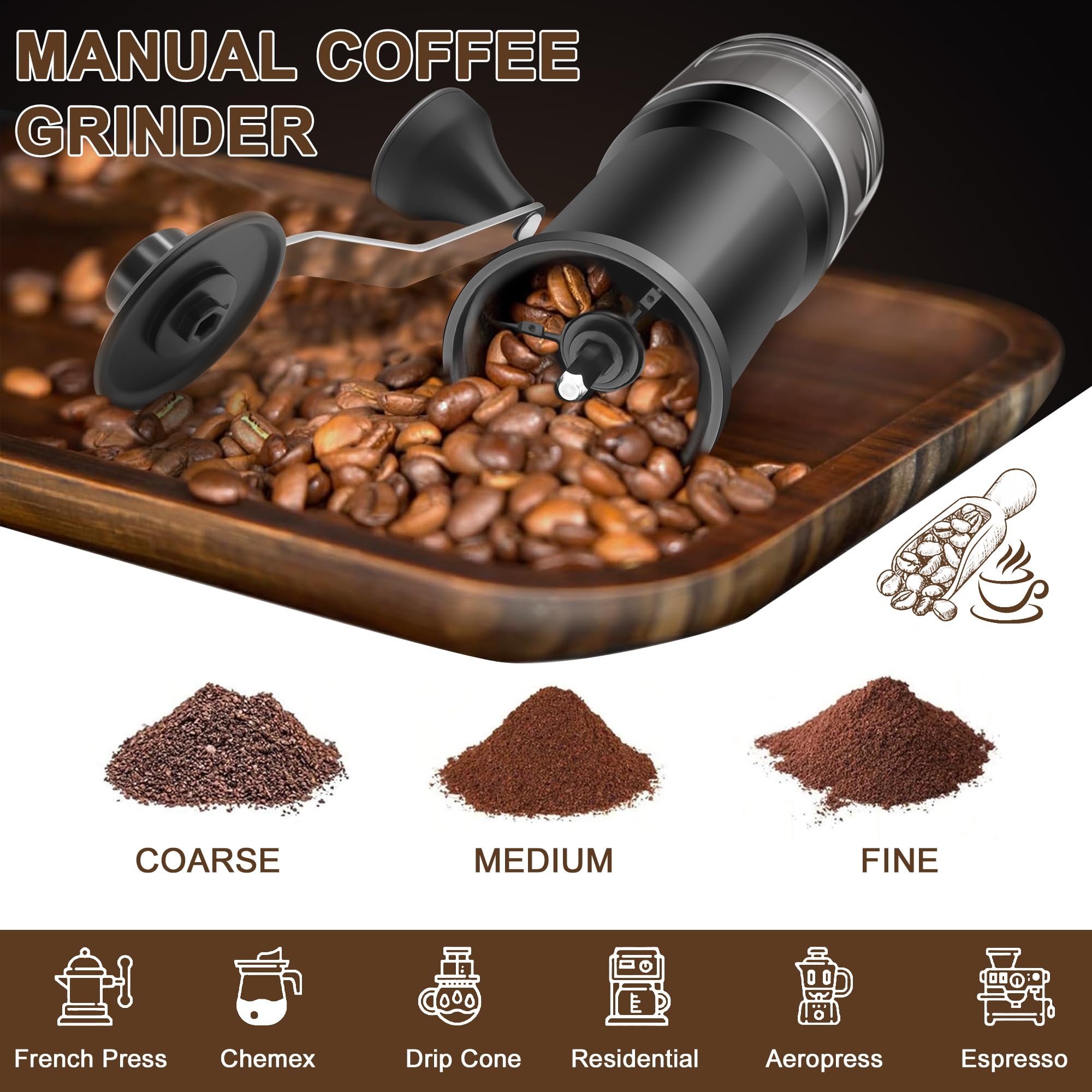 Premium Manual Coffee Grinder with Ceramic Conical Burr - Adjustable Hand Crank Mill for French Press, Espresso & Moka Pot - Fine to Coarse Grind Settings - 30g Capacity - Perfect for Home, Office & Travel Use
