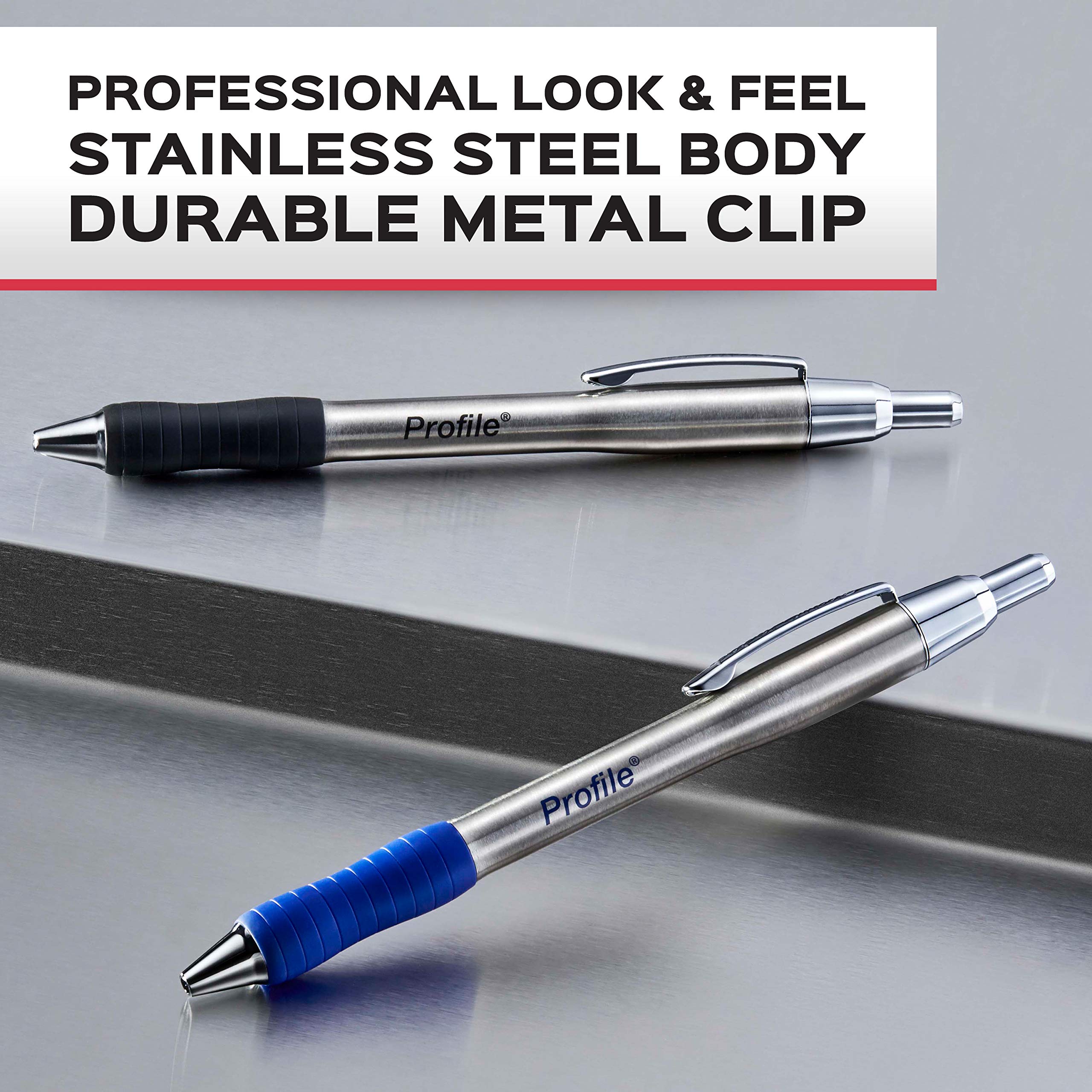 Paper Mate Profile Retractable Ballpoint Pens - 1.0mm Black Ink, Stainless Steel Barrel, 12-Pack for Office, School & Everyday Writing