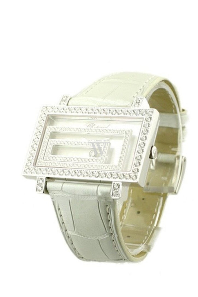 Chopard Happy Spirit White Gold Diamond Bezel Watch with White Alligator Leather Strap 209168-1001 - Luxury Timepiece for Elegant Occasions & Special Events