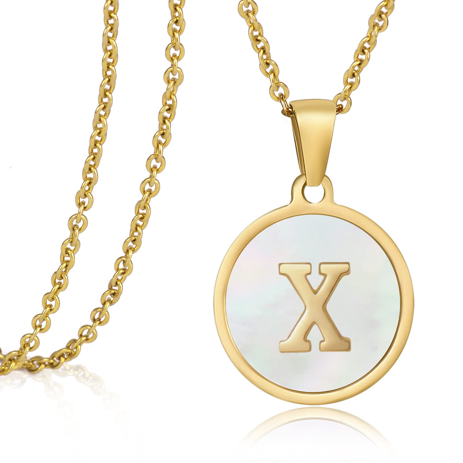 Personalized ASHFUHZL Initial Necklaces for Women - 18K Gold, Silver & Rose Gold Shell Letter Necklace with Coin Pendant - Stainless Steel Layered Jewelry Gift for Girls, Mom, Wife - Perfect for Birthdays, Anniversaries & Everyday Wear