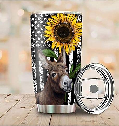 LeeGifts Personalized American Flag & Sunflower Donkey Tumbler - 20oz Stainless Steel Insulated Cup with Lid - Custom Engraved Gift for Granddaughter from Grandma - Birthday & Christmas Present - Perfect for School, Work, Travel & Outdoor Activities