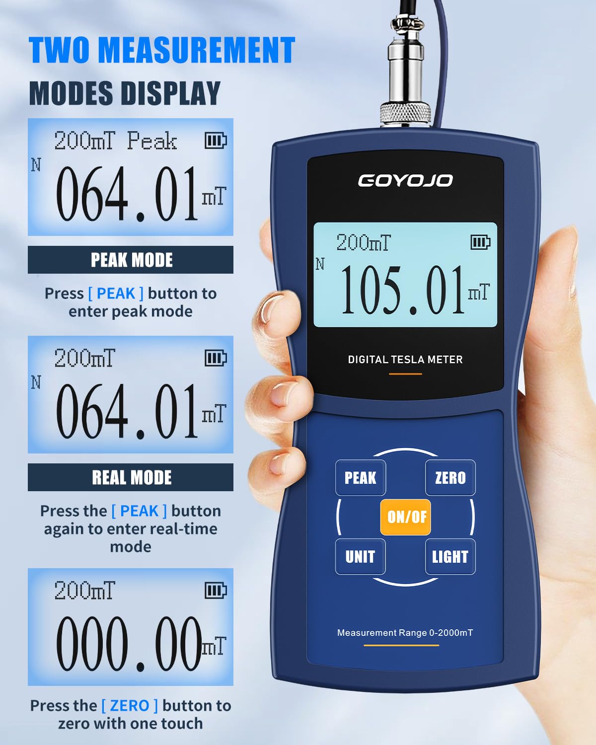 High Precision Digital Gauss Meter & Tesla Meter with Metal Probe - Auto Data Recording, N/S Polarity Identification - Magnetic Field Tester for Residual Magnetism, Nondestructive Testing - Ideal for Industrial QA, Physics Labs & Electronics Repair