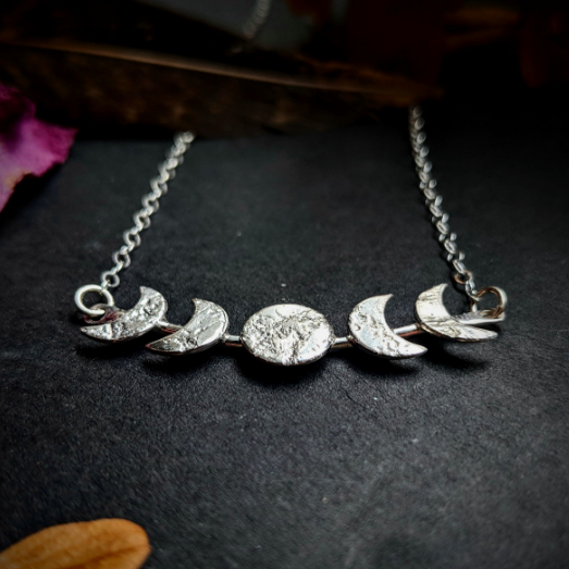 Five Moon Phase Necklace - Sterling Silver Celestial Jewelry for Women - Perfect for Boho Style, Gift Giving & Spiritual Occasions