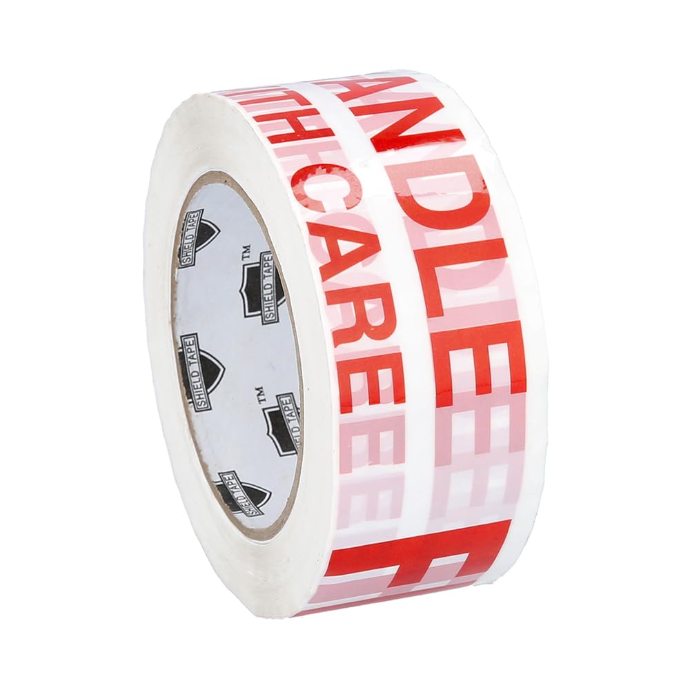 PSBM Fragile Shipping Tape - 3 Inch x 110 Yards, 24 Pack - Red 'Fragile Handle with Care' Printed on White Tape - Ideal for Moving Boxes, Package Protection & Warehouse Shipping Supplies