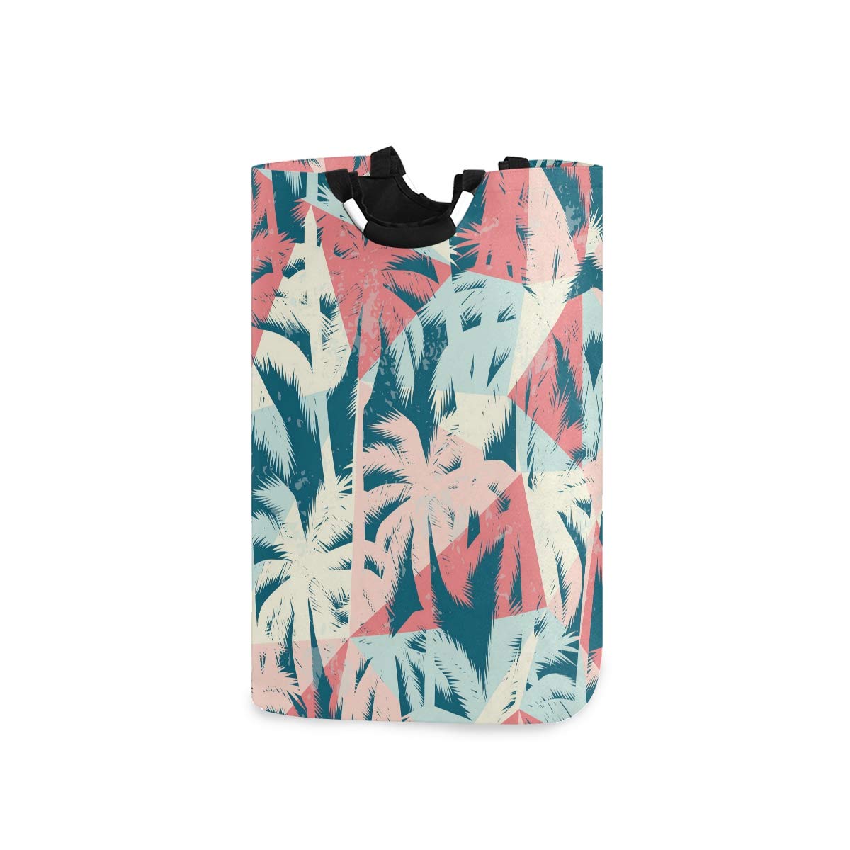 RunningBear Collapsible Laundry Basket with Tropical Palm Leaves Design - Large Capacity Washing Clothes Hamper for Bathroom Organization, Bedroom Storage, and Travel Use