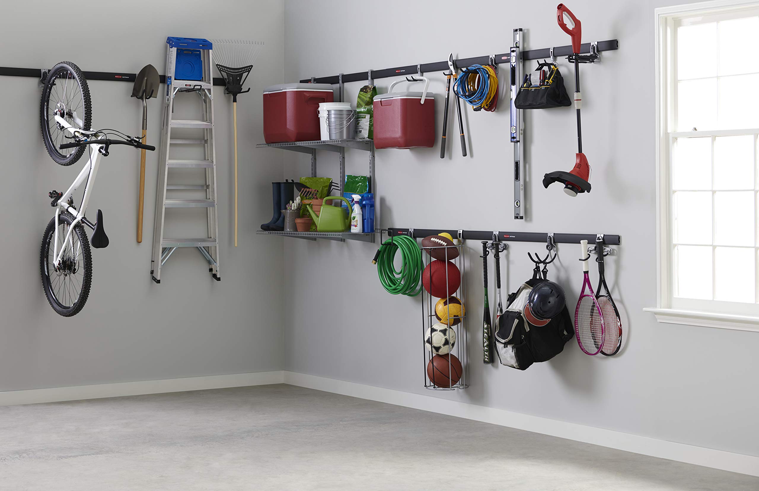 Rubbermaid FastTrack 48-Inch Wall Mounted Garage Storage System - Heavy Duty 1750 lb Capacity per Rail - 2-Pack for Home & Garage Organization - Perfect for Tools, Bikes, Shelves & Sports Equipment Storage