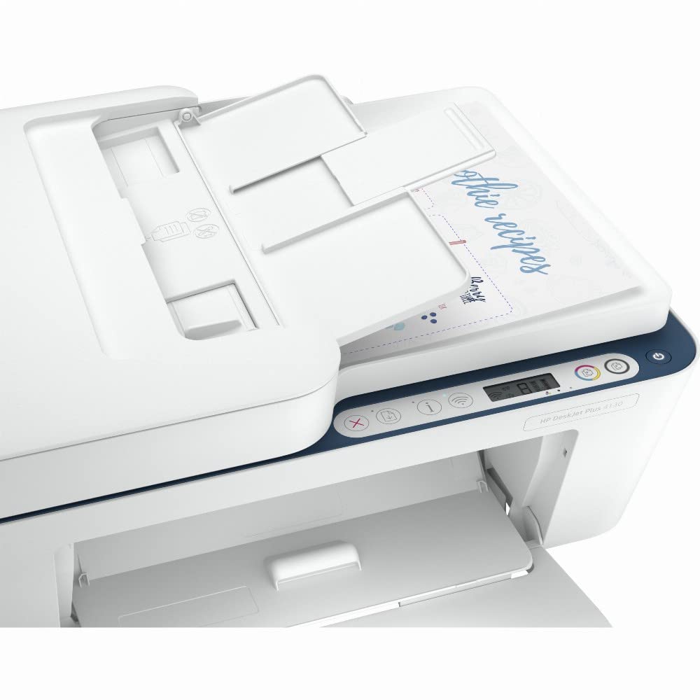 HP DeskJet Plus 4130 All-in-One Wireless Printer - Print, Scan, Copy, Fax | A4 Paper Size | Automatic Document Feeder | WiFi & USB Connectivity | 6 Months Instant Ink Included | White | Perfect for Home Office & Small Business Use