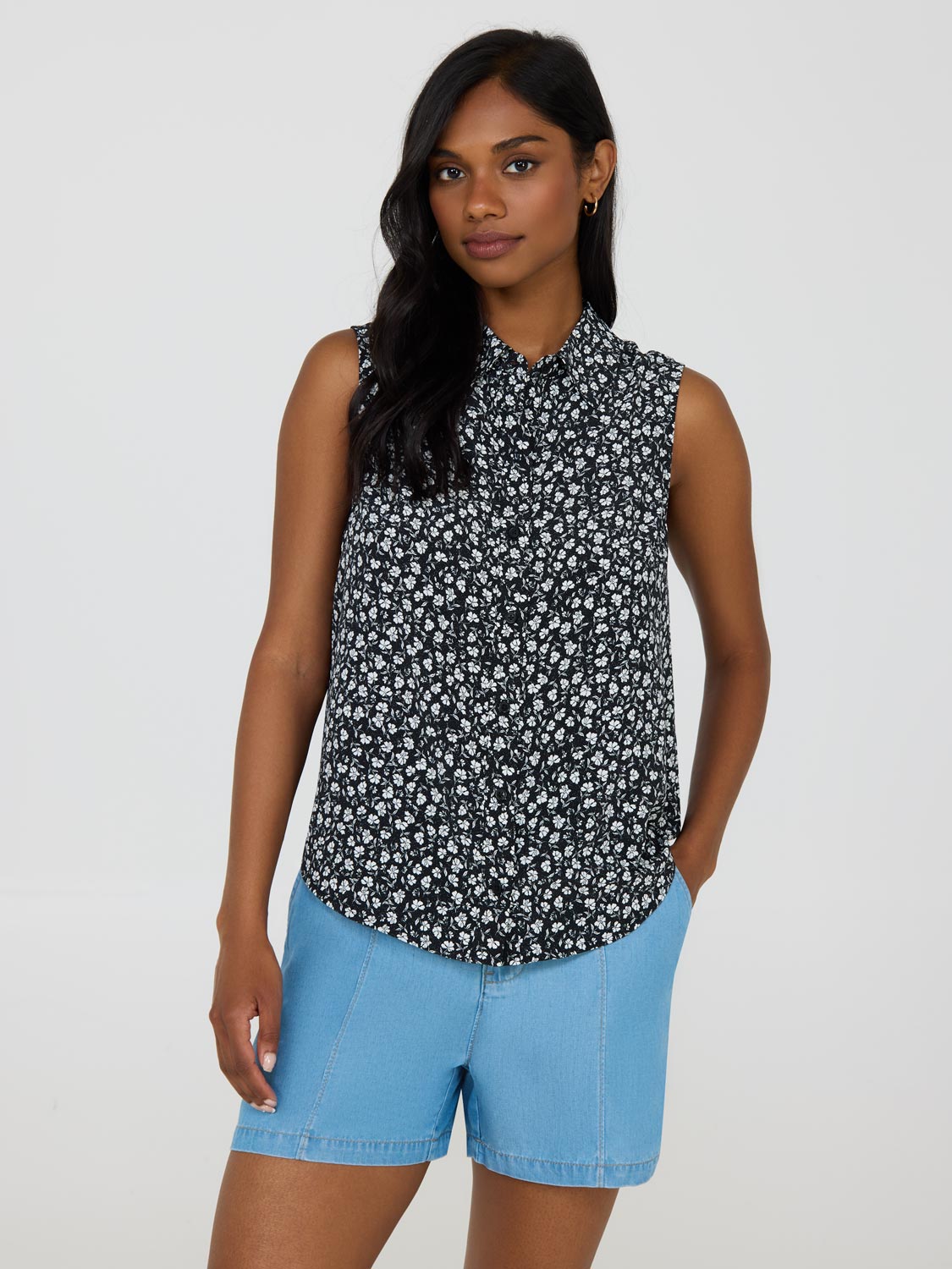 Floral Print Sleeveless Button Front Blouse for Women - Summer Casual & Office Wear