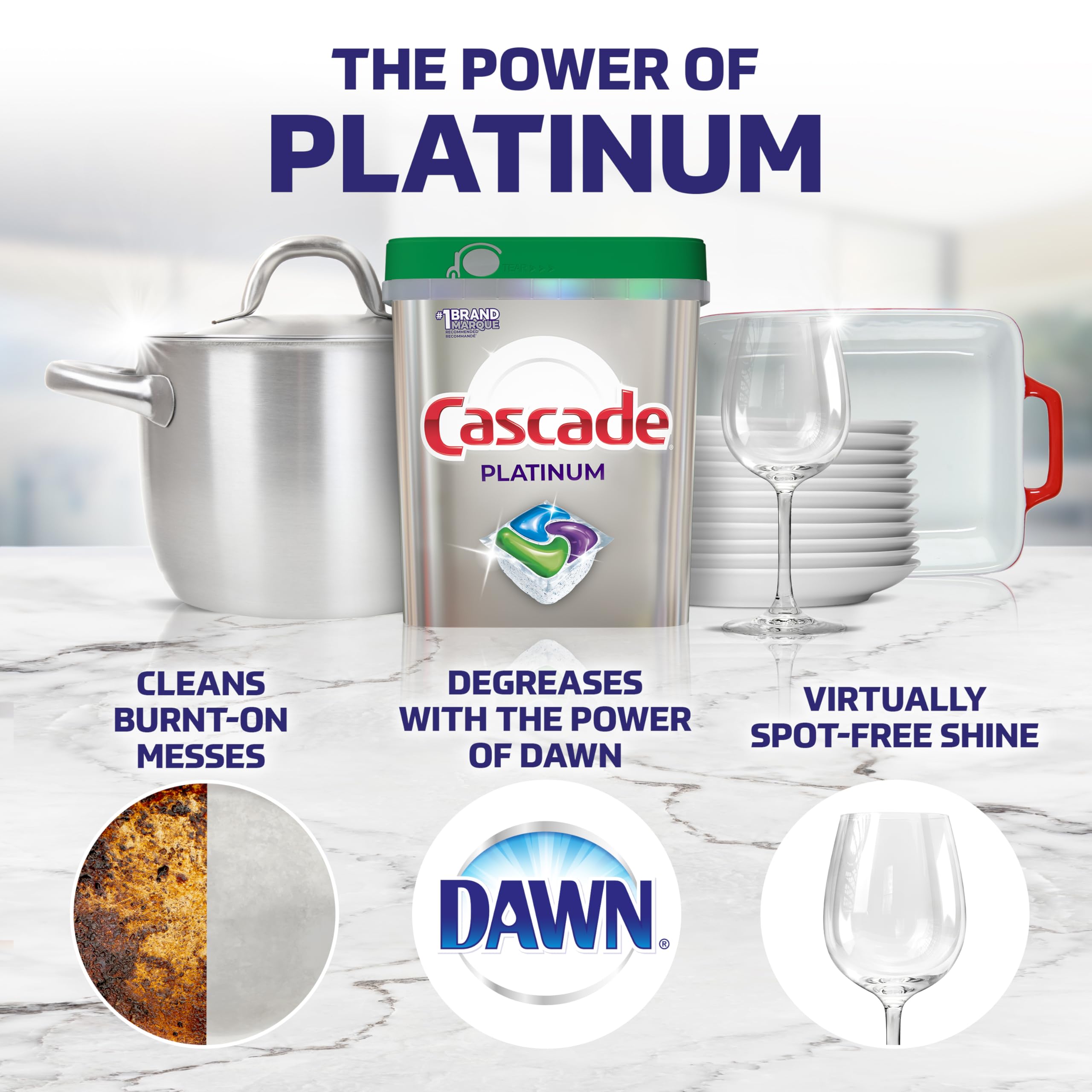 Cascade Platinum Dishwasher Detergent Pods - Fresh Scent, 60 Count | Powerful Cleaning for Tough Stains | Perfect for Daily Dishwashing & Heavy Loads