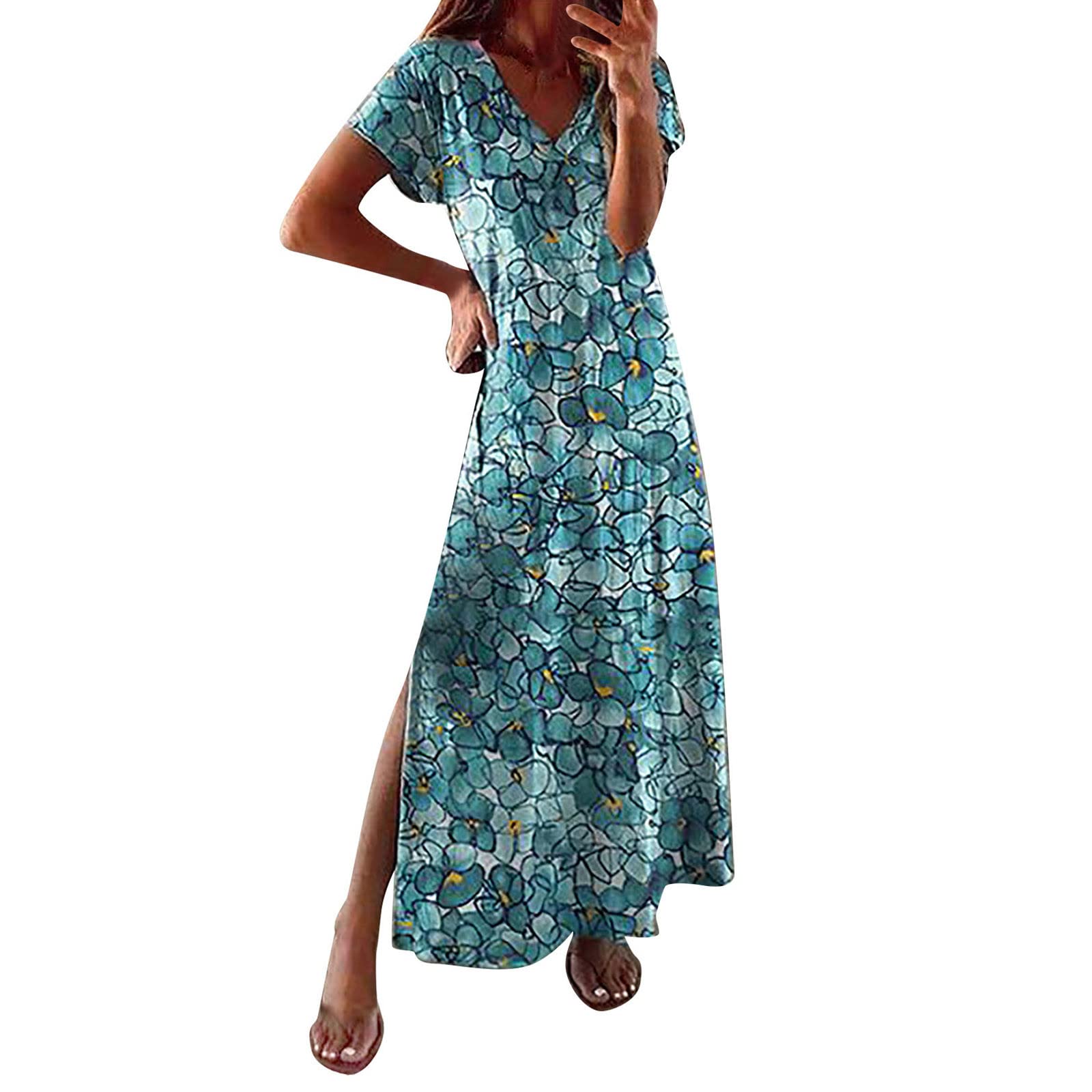 Women's Floral Print Casual Summer Dress - Loose Fit Short Sleeve with Side Slit | Cute Spring & Summer Dresses for Women | Perfect for Beach Vacations, Date Nights & Outdoor Parties