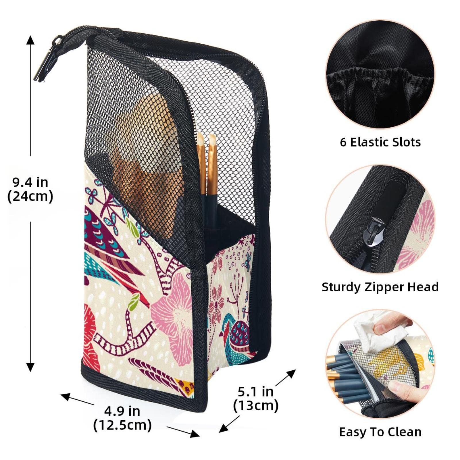 12-Piece Makeup Brush Organizer Bag with Colorful Birds & Flowers Design - Portable Travel Cosmetic Brush Holder Case for Professional & Home Use