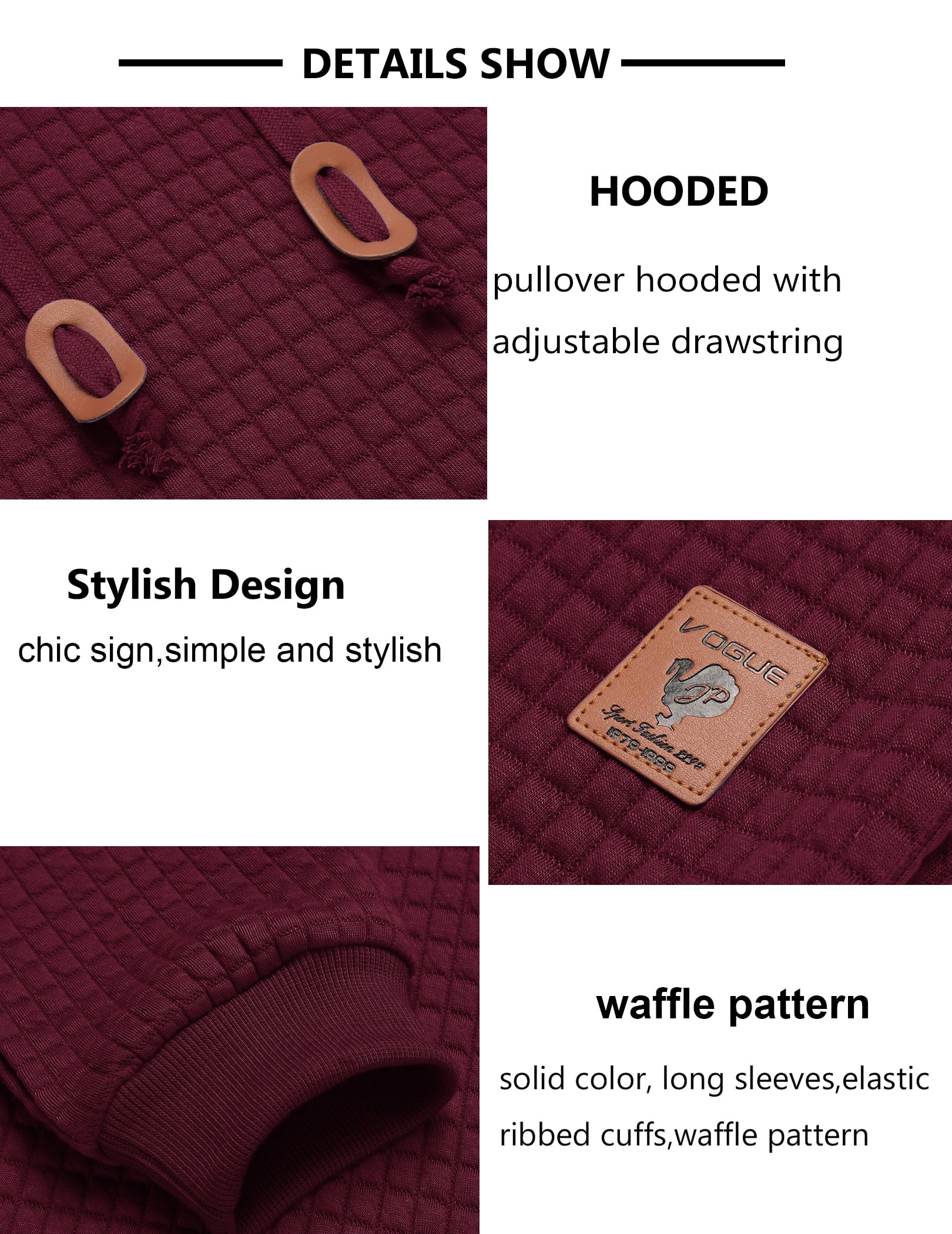COOFANDY Men's Casual Hooded Sweatshirt - Long Sleeve Waffle Knit Pullover Hoodie with Drawstring for Fall & Winter | Perfect for Outdoor Activities, Streetwear and Layering