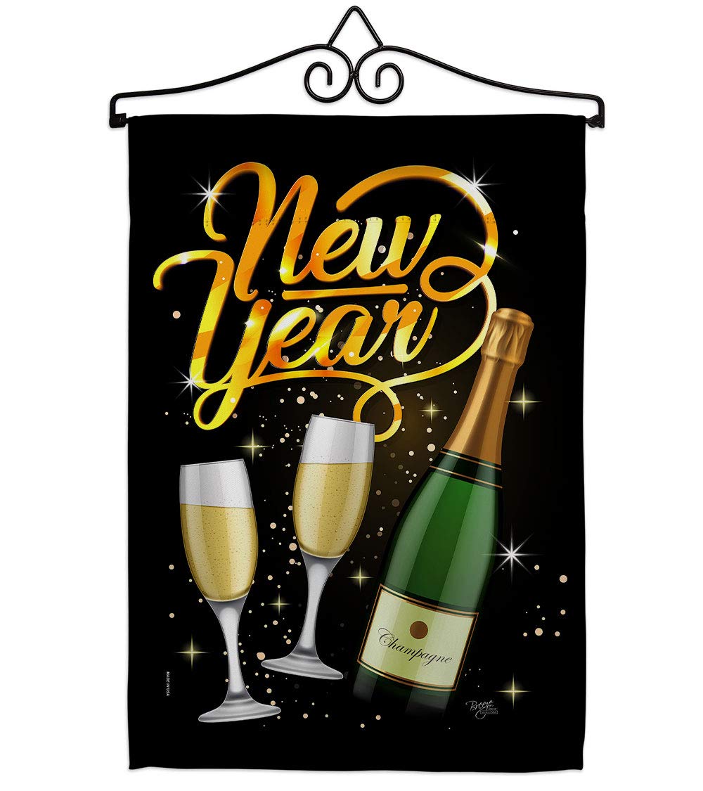 Cheers to Happy New Year Double-Sided Garden Flag Set - 13x18.5 Inch USA Made Wall Hanger with Champagne & Fireworks Design - Perfect for Countdown Party, Yard Decoration & Housewarming Gift