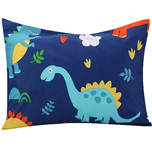 UOMNY 100% Cotton Toddler Bedding Set - 1 Pack Blue Dinosaur Print Fitted Crib Sheet & Pillowcase for Kids Nursery | Soft Breathable Baby Bed Sheets for Boys & Girls | Perfect for Daycare, Travel & Home Use