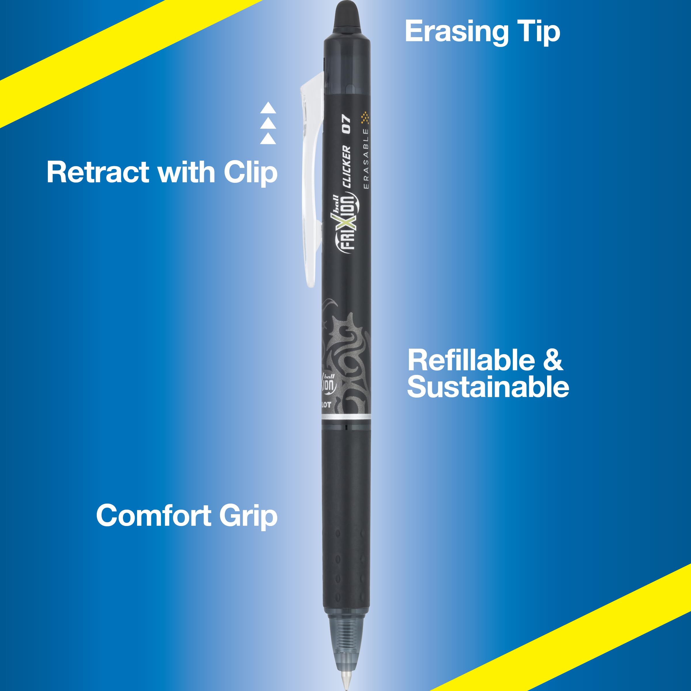 Pilot FriXion Clicker 0.7mm Erasable Gel Pens - 6 Pack Fine Point Black & Blue Ink - Perfect for School, Office & Note Taking