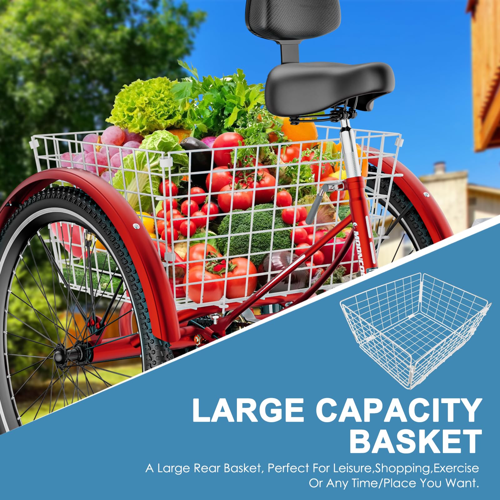 **DoCred Adult Tricycles - 7-Speed 3-Wheel Bikes for Seniors, Women & Men (20/24/26 Inch) with Shopping Basket - Comfortable & Stable Cruiser Trike for Grocery Shopping, Leisure Rides & Outdoor Exercise**