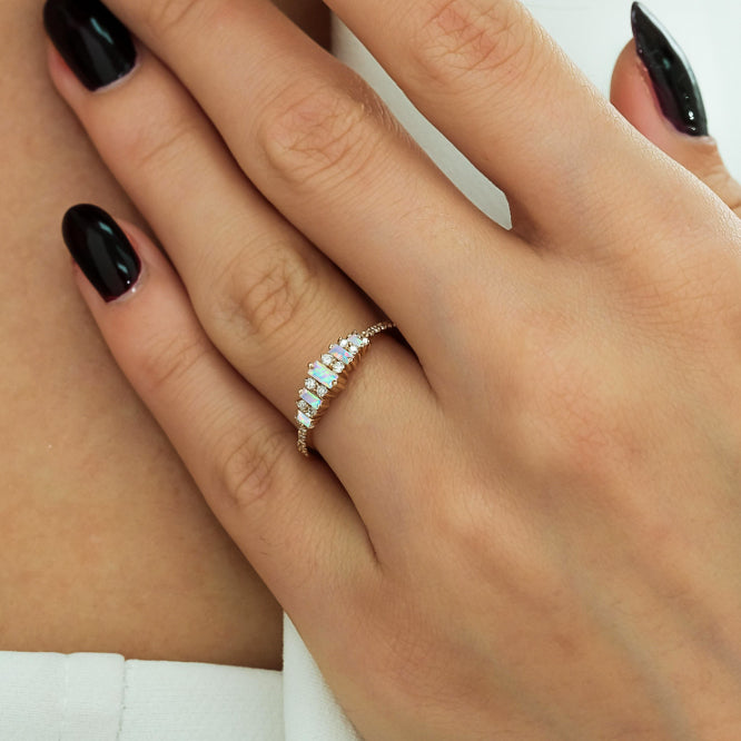 Elegant White Baguette Fire Opal Gemstone Ring for Women – Perfect for Weddings, Parties & Special Occasions