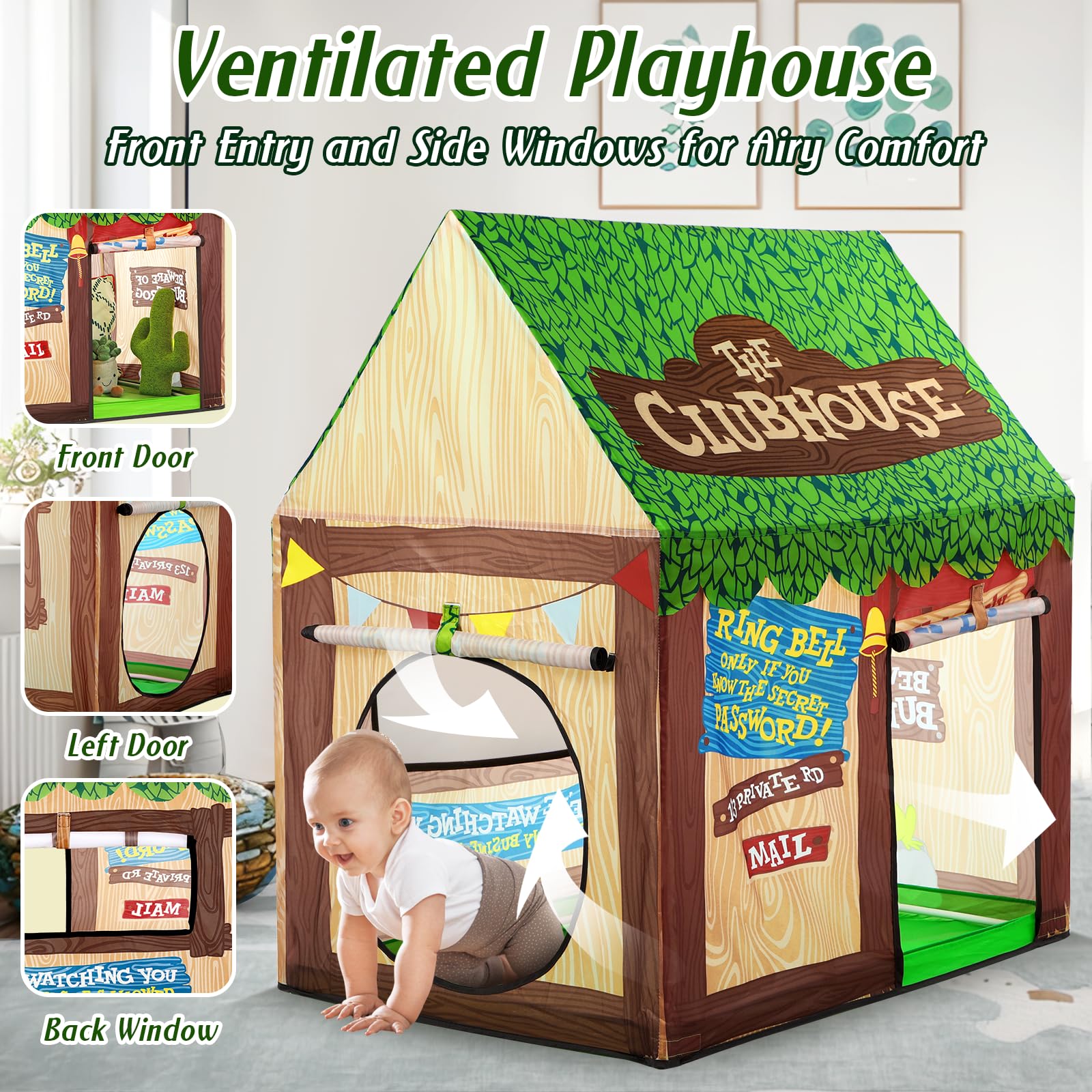 Kids Play Tent Indoor & Outdoor - SweHouse Clubhouse Tent with Roll-Up Door & Windows for Toddlers & Boys, Perfect for Birthday Gifts & Pretend Play Games (Ideal for Bedroom, Backyard, Camping & Playdates)