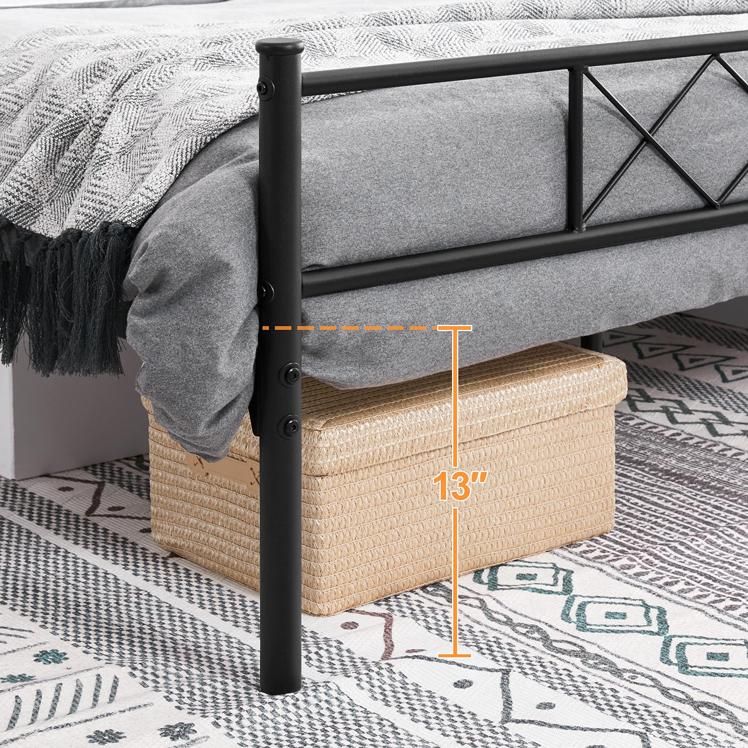 Yaheetech King Size Metal Bed Frame with Headboard and Footboard - Sturdy Mattress Foundation with Under Bed Storage Space in Black - Perfect for Master Bedroom, Guest Room, and Dormitory