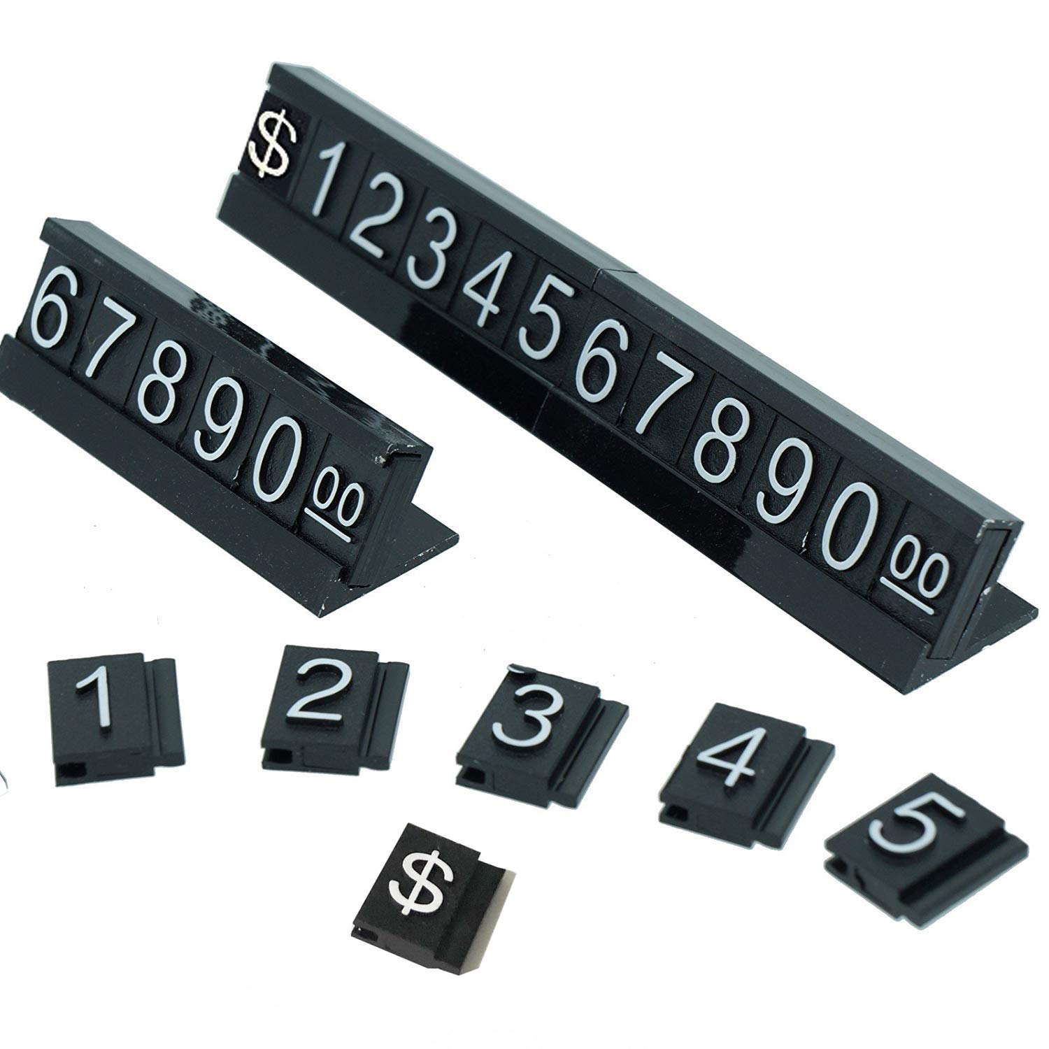Adjustable Metal Price Tag Stand - 16 Black Display Labels for Retail Counters