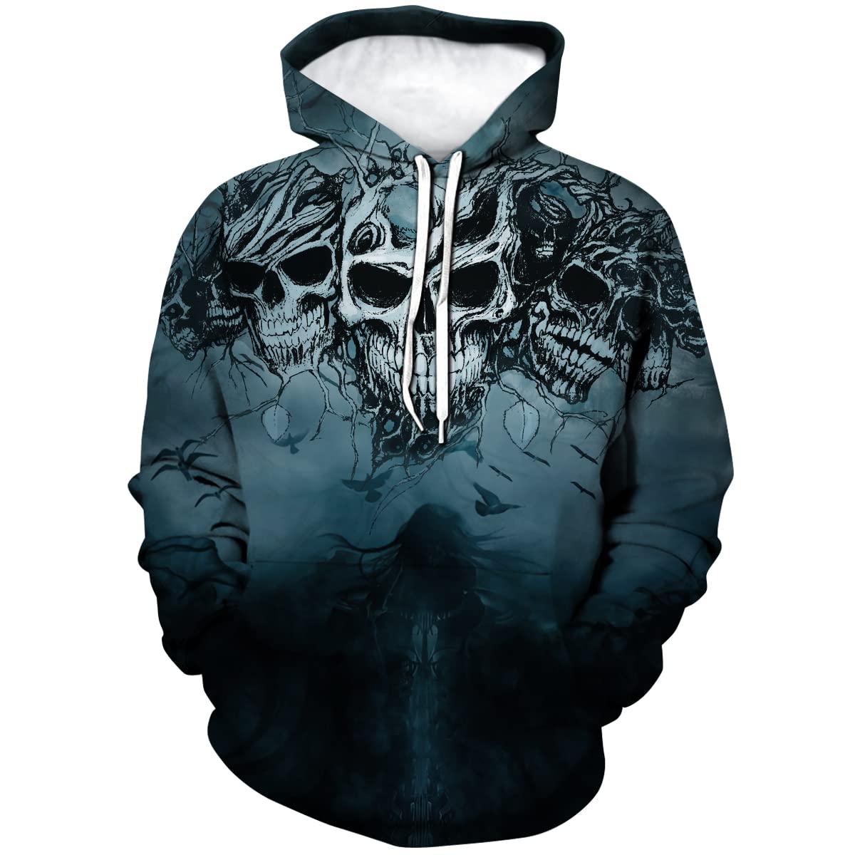 Men's Skull Print Hoodie - Gothic Graphic Pullover Sweatshirt for Streetwear & Casual Outfits | Perfect for Halloween, Concerts, and Urban Fashion
