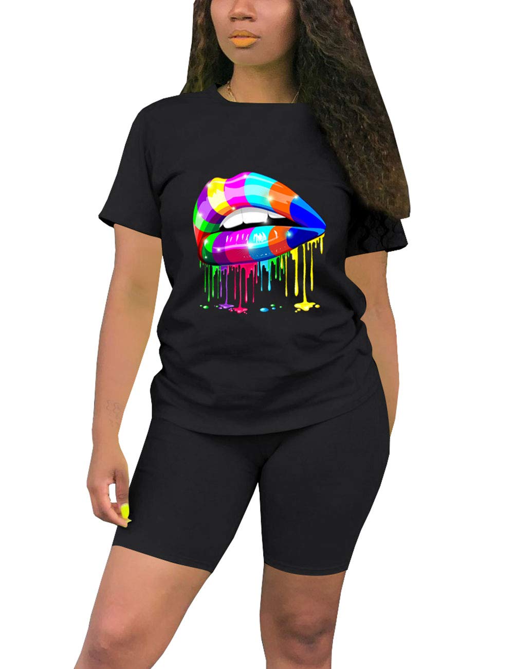AKMIPOEM Women's 2-Piece Summer Outfit - Casual Short Sleeve Top & Biker Shorts Set | Comfortable Tracksuit for Gym, Yoga, Running & Streetwear Fashion