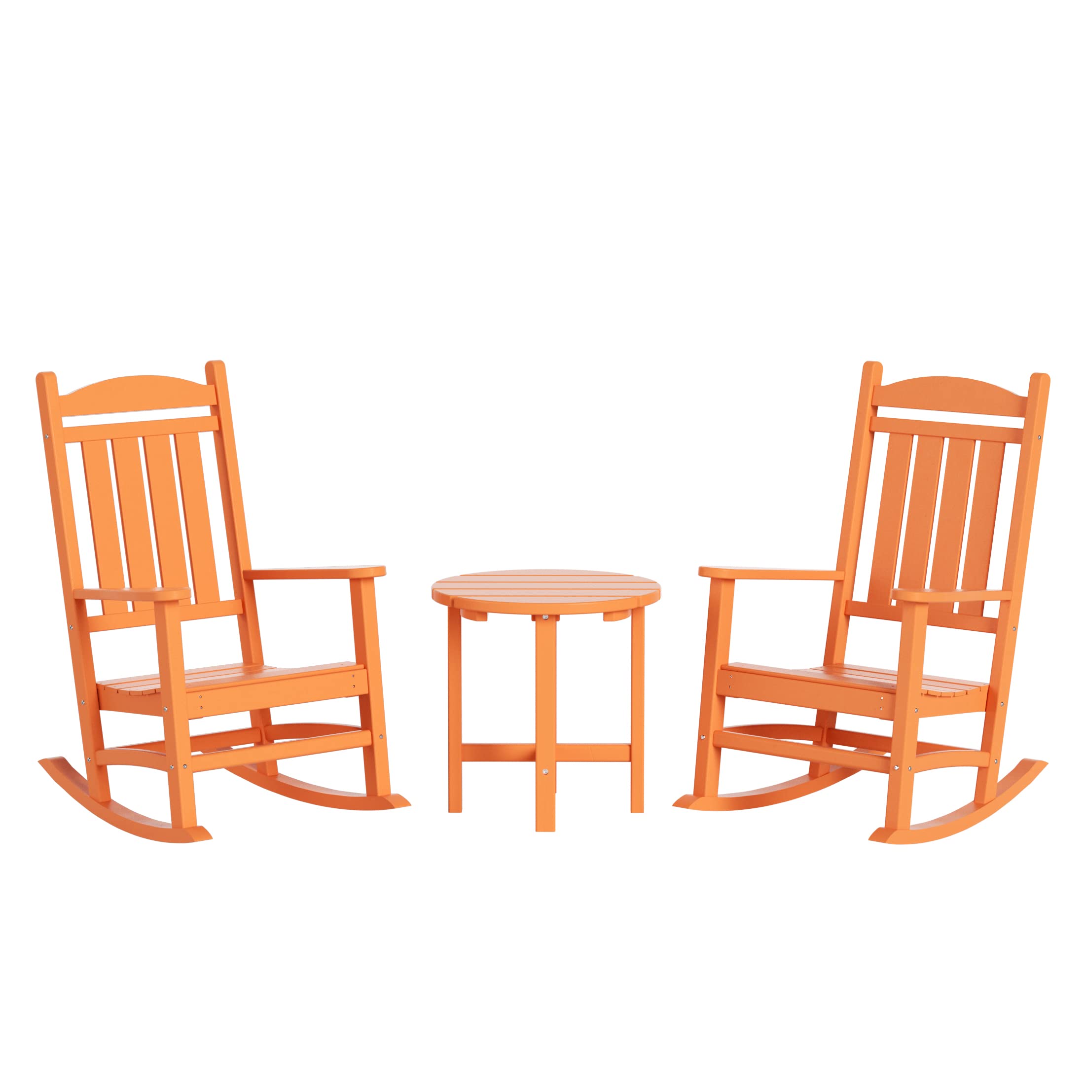 WO Home Furniture 3-Piece HDPE Outdoor Rocking Chair Set - Traditional Patio Rocking Chairs for Porch, Garden & Backyard (Orange) - Durable Weather-Resistant Outdoor Furniture for Relaxation & Leisure