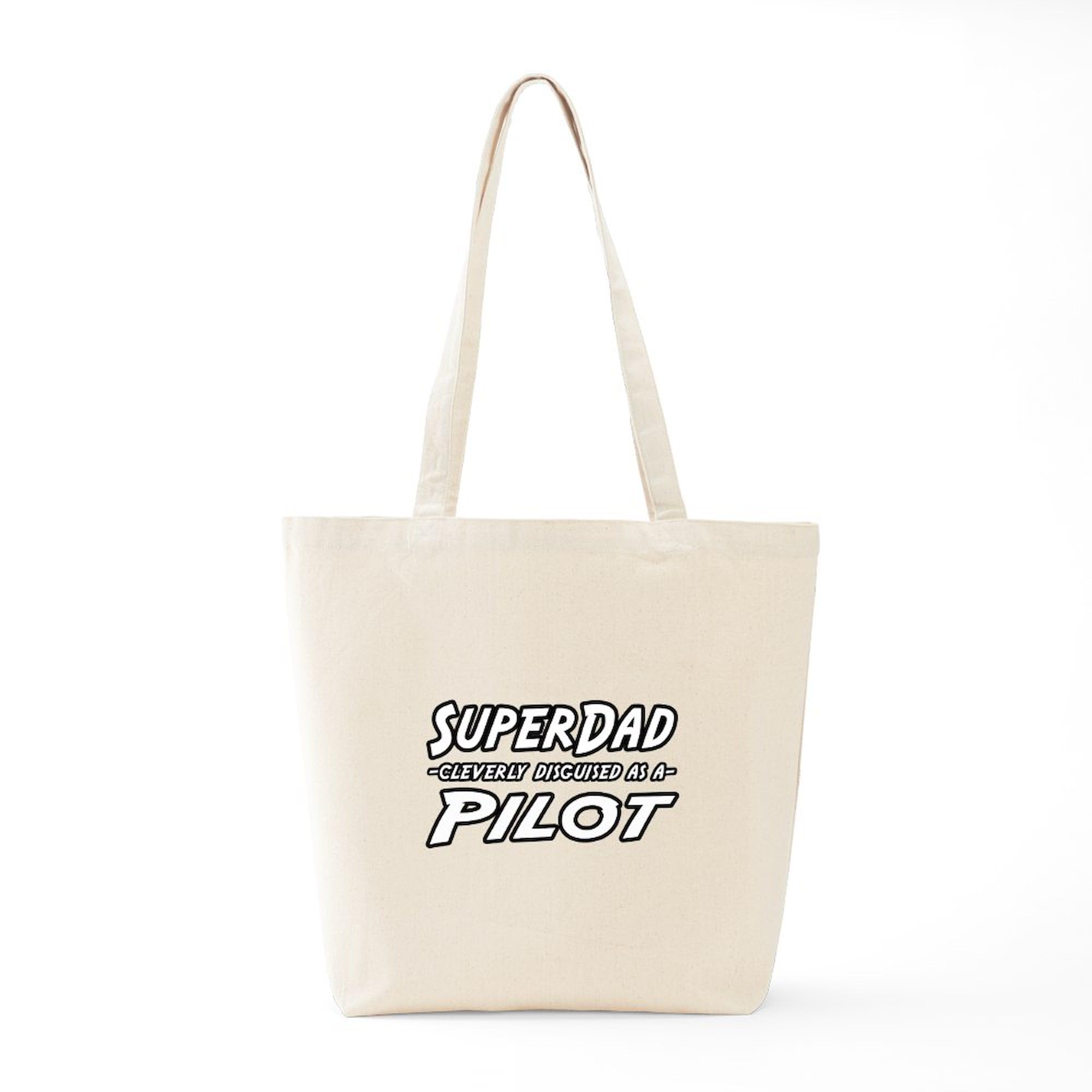 Superdad Pilot Tote Bag - Natural Canvas Reusable Shopping Bag for Men | Perfect for Groceries, Work Commute & Travel | Durable Eco-Friendly Gift for Father's Day