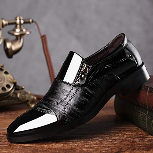 Men's Formal Dress Shoes - Patent Leather Loafers with Pointed Toe & Zipper Detail | Oxford Business Shoes for Tuxedo & Office Wear | Perfect for Weddings, Business Meetings & Special Occasions