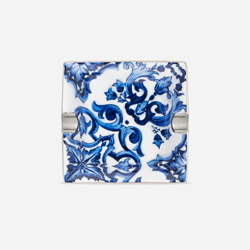 Dolce & Gabbana Casa Blue Mediterranean Small Square Ashtray - Luxury Home Decor for Smoking Accessories & Stylish Tabletop Display